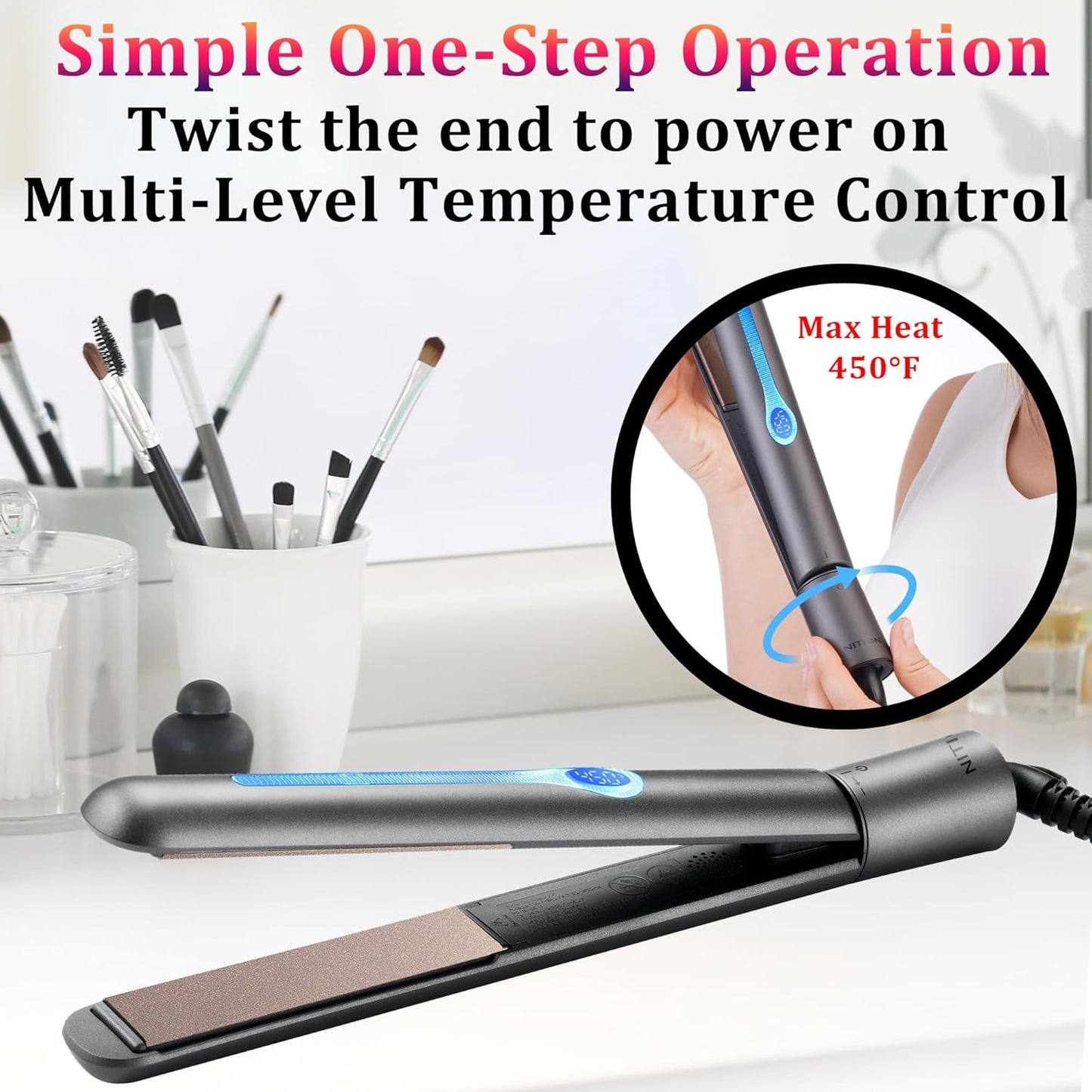 Ceramic Tourmaline Hair Straightener - Fast Heating 1" LCD Flat Iron | 3D Floating Plate, Travel Pouch, Dual Voltage