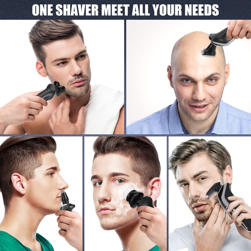 Electric Shaver Razor for Men BestMal 5 in 1 Dry Wet Mens Rotary Shavers Rechargeable Waterproof with Nose Trimmer Sideburns Hair Trimmer Face Cleaning Brush Shaving Gifts for Husband Dad Boyfriend