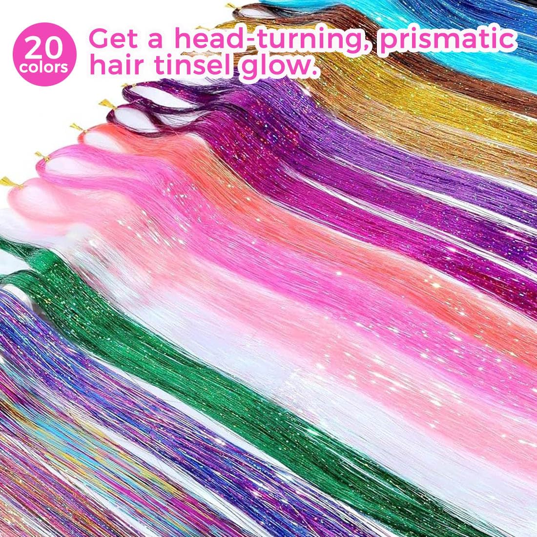 Hair Tinsel Kit with Tools, 8700+ Strands 20 Colors Fairy Hair Extensions, 48 Inch Heat Resistant Holographic Glitter Tinsel, Perfect Christmas Party & Festival Gift for Girls & Women