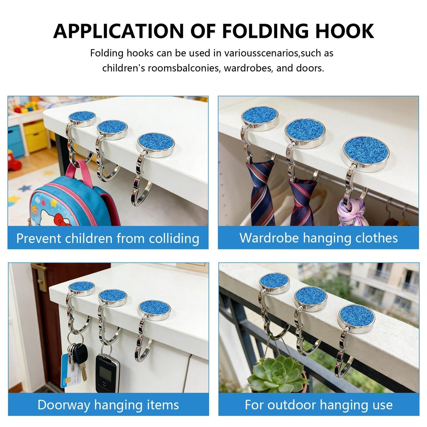 2 Pcs Foldable Purse Hook for Table Hangers, Purse Hanger for Tables, Folding Handbag Hooks for Tables, Folding Decor Table Hook Bag Hanger Holders(Blue)