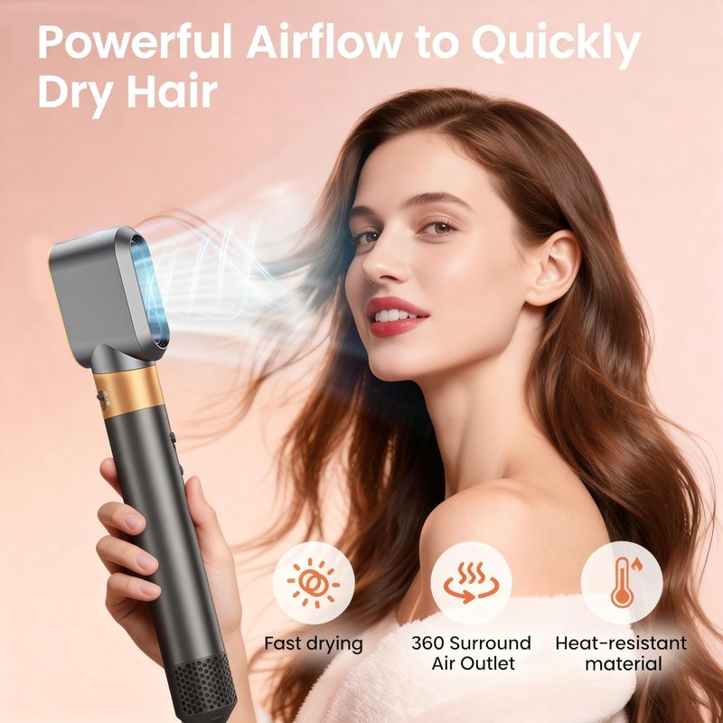 Pre-Styling Dryer Nozzle Attachment for Dyso.n Airwrap -HS01 HS05 HS08 Replacement Concentrator for Smooth Blowouts, Frizz Control & Precision Styling,Nickel/Copper