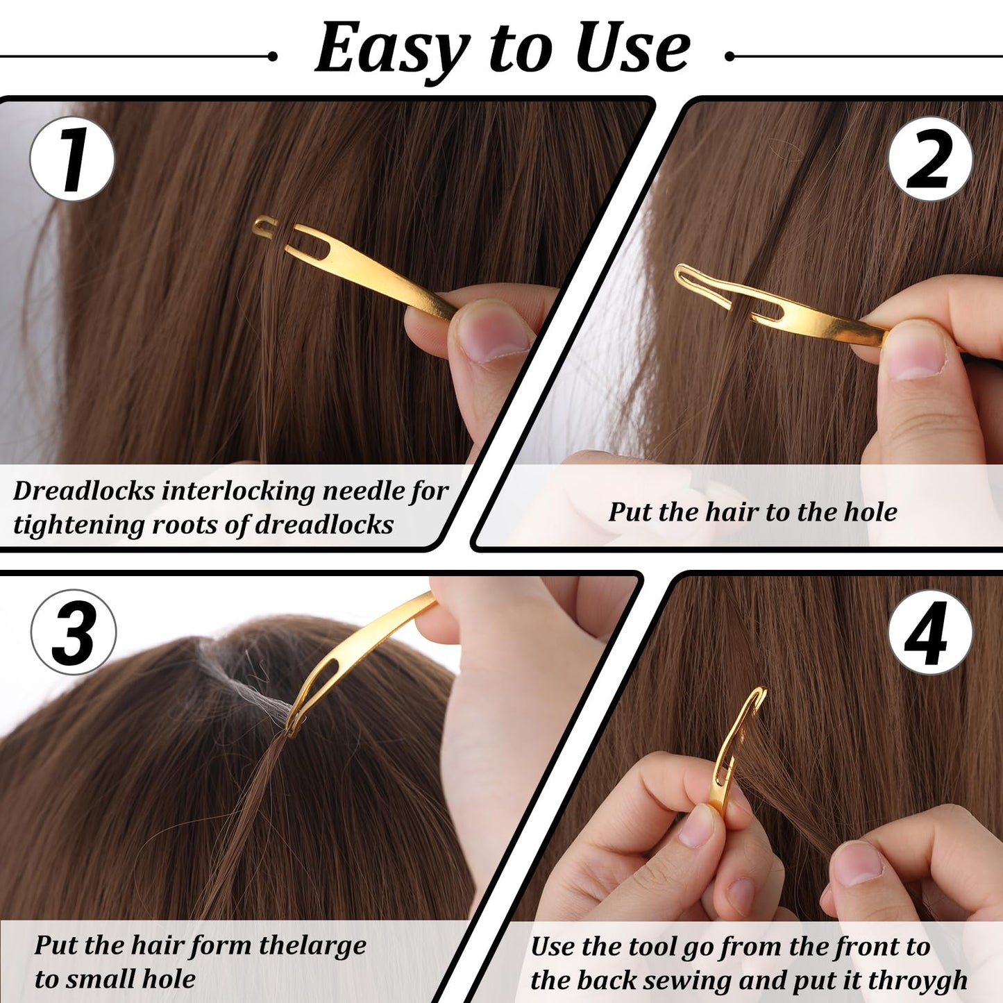 8Pcs Interlocking Tool for Locs Sisterlock Retighten Tool Hair Locking Tools Bent-Hook Shape Loc Needle for Maintaining Dreadlocks Hair Extensions Styling Tools(4 Colors)