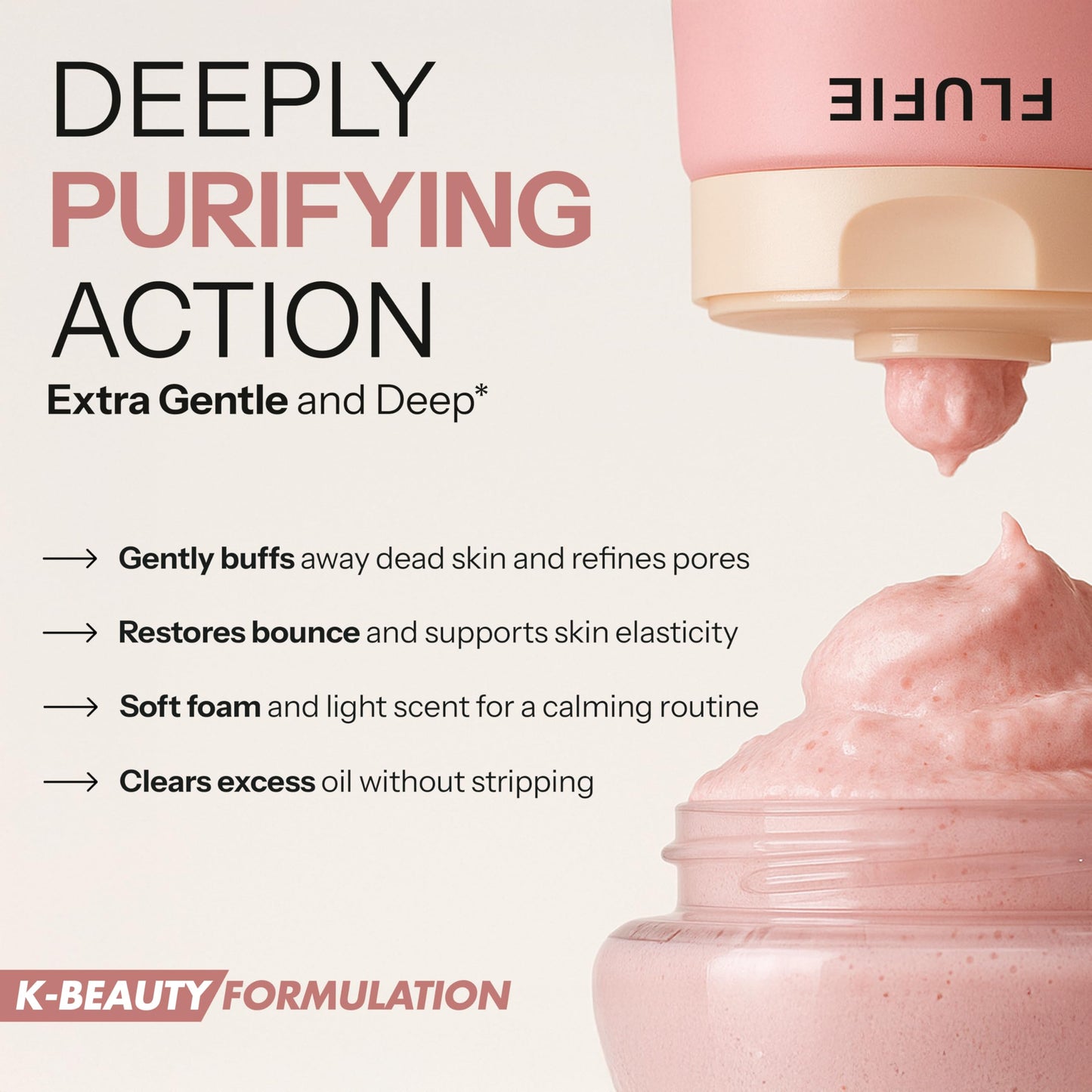 Flufie Whipped Facial Cleanser with Collagen & Red Bean – Gentle Exfoliating, Hydrating & Brightening for Smooth Skin – Dermatologist Tested, Anti-Aging, Korean Skin Care – Clean Beauty – 4.4 Oz