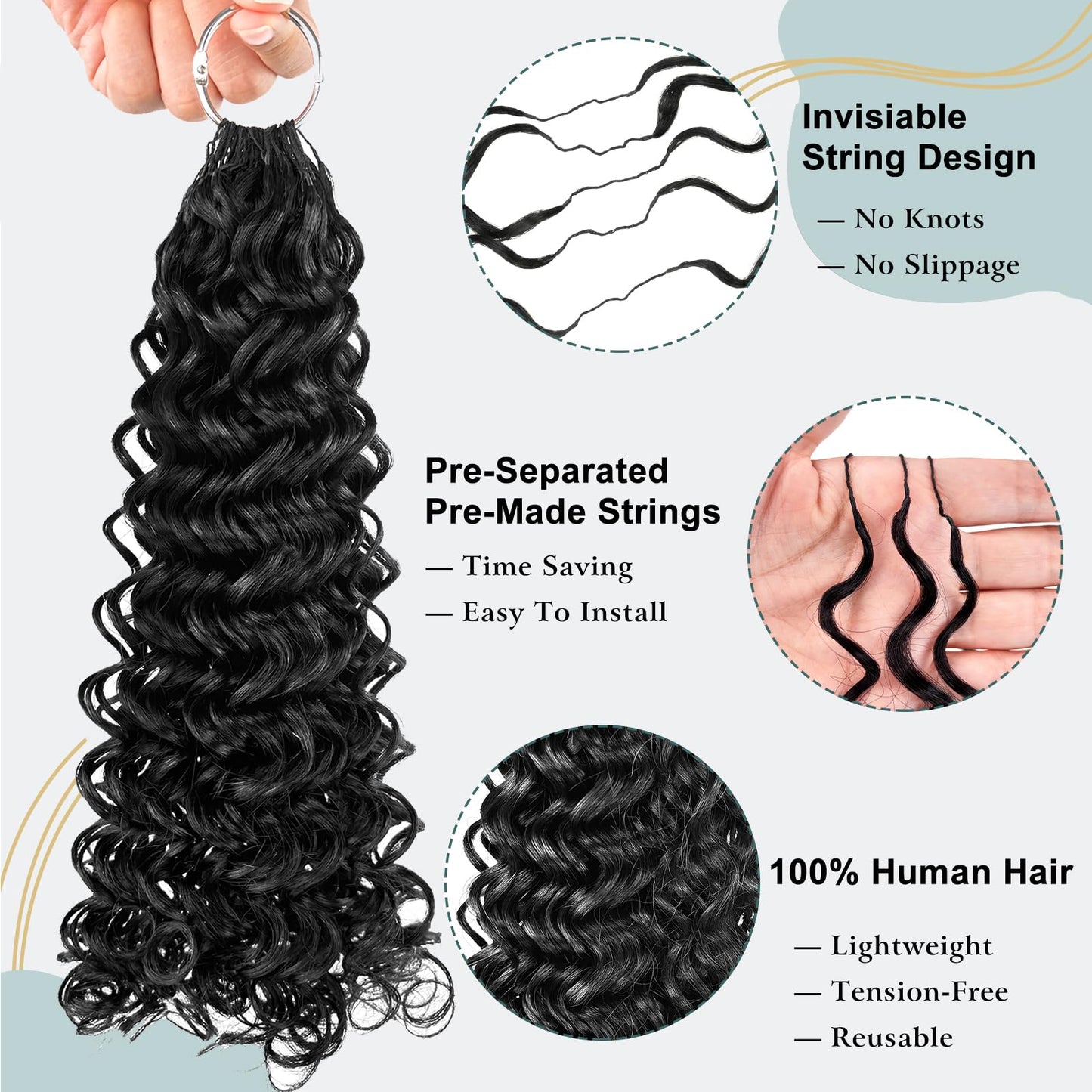 Human Crochet Hair for Black Women Knotless Human hair Crochet Bundles 120g Feather Crochet Human Hair Gogo Curly Invisiable Hair Extensions for Women Girl 2 Bundle 100 Strands 14 Inch Natural Black