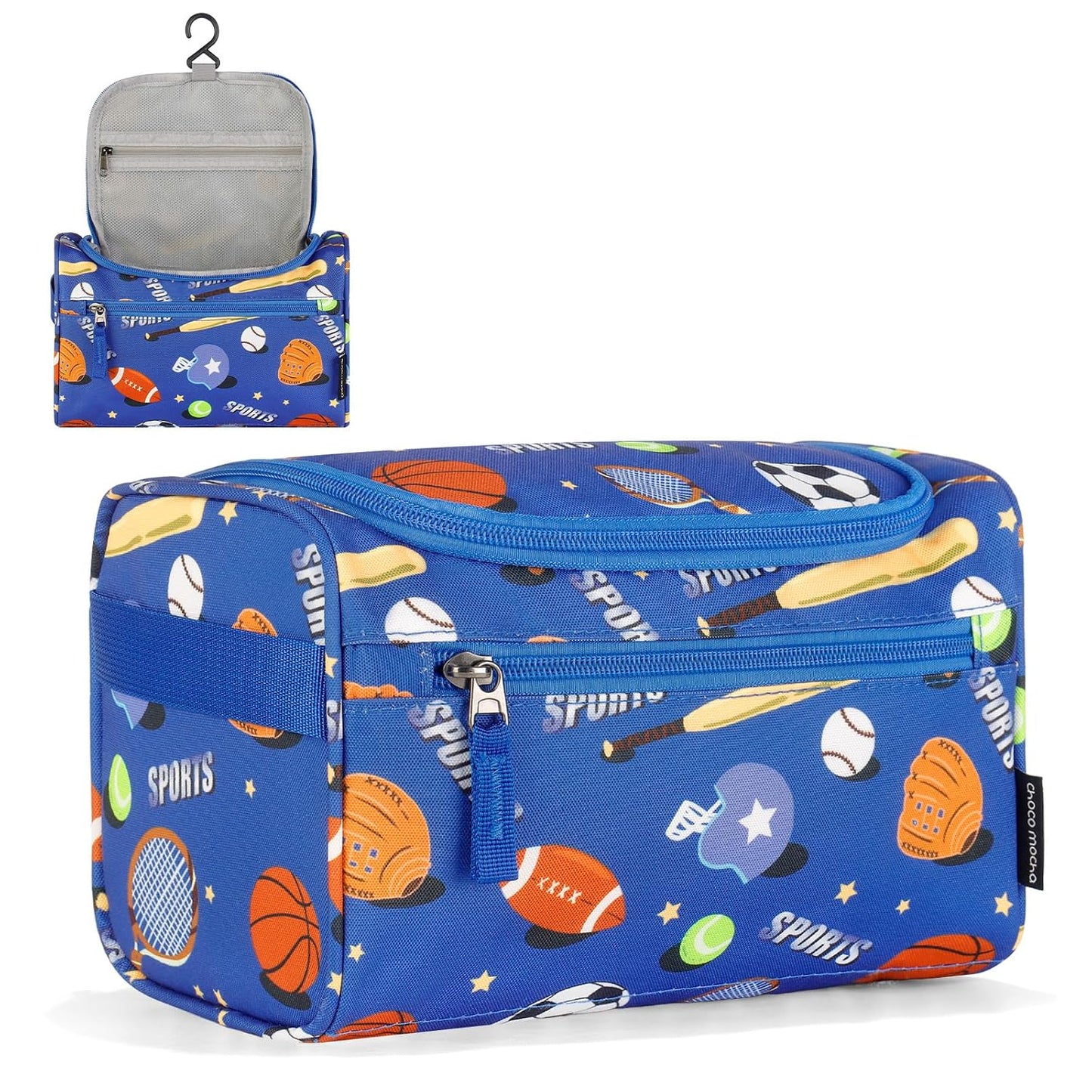 Kids Toiletry Bag - Choco Mocha Travel Hanging Waterproof Design | Cute Blue Gift for Boys