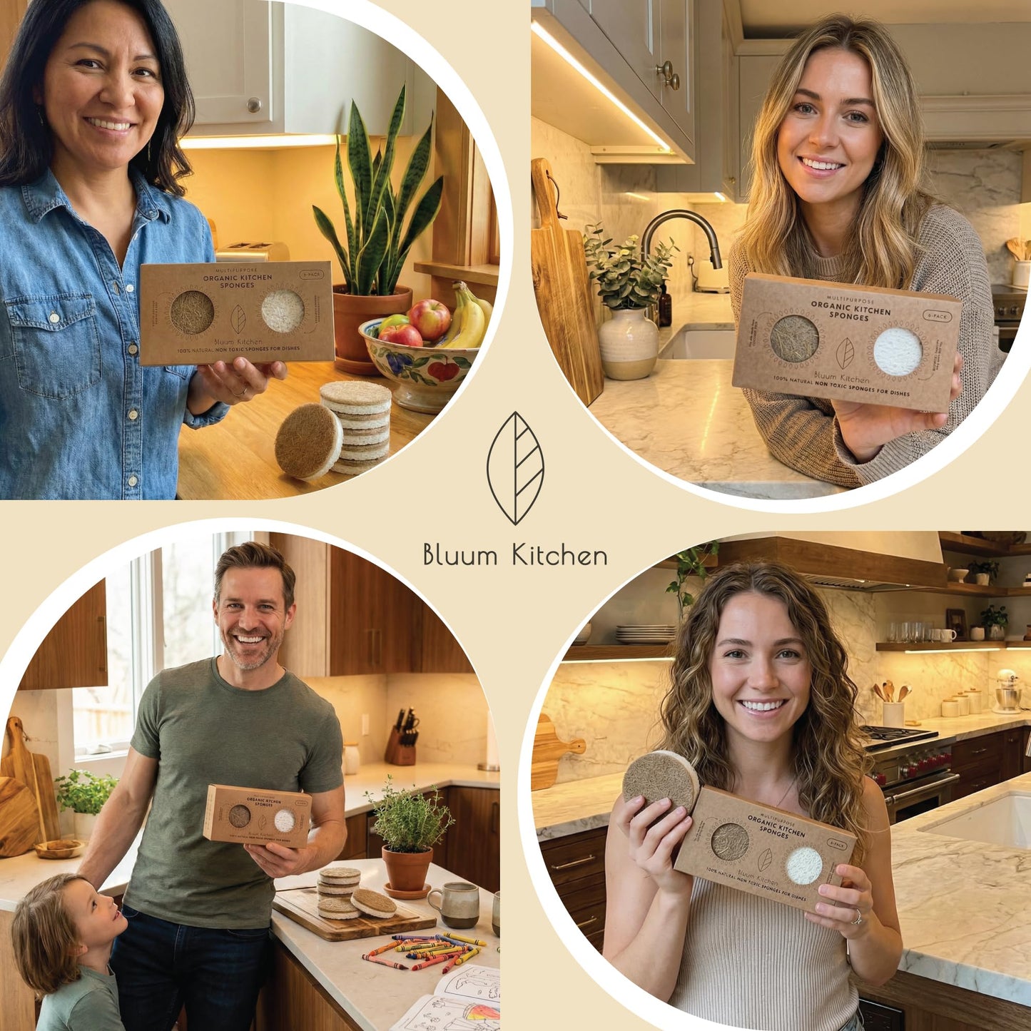 Bluum Kitchen Organic Kitchen Sponges 6-Pack – Non Toxic Sponges for Dishes, Natural Dish Sponge Set, Plant Based Cellulose & Coconut Fiber Sponge, Biodegradable, Compostable, Eco Friendly