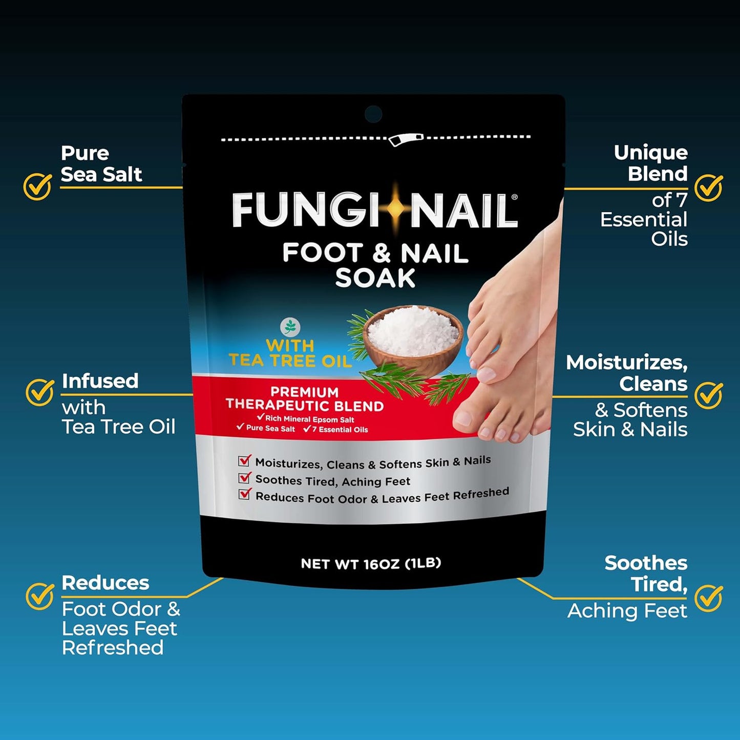 Fungi-Nail Foot & Nail Soak - Tea Tree Oil & Epsom Salt Blend for Moisturizing | 1 Pound