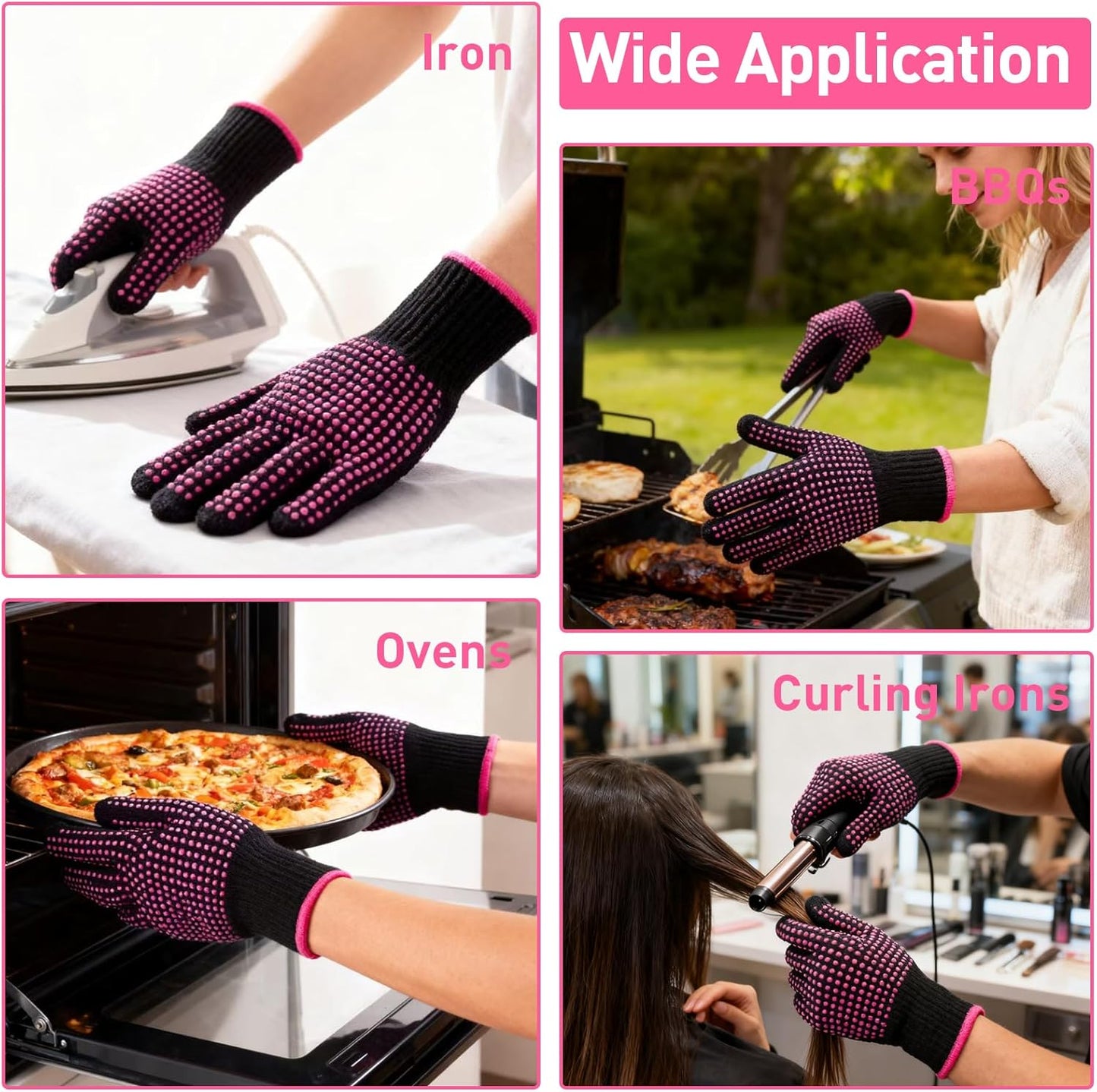 Heat Resistant Gloves - Silicone Bumps for Hair Styling | 4-Piece Set for Curling & Flat Iron Use