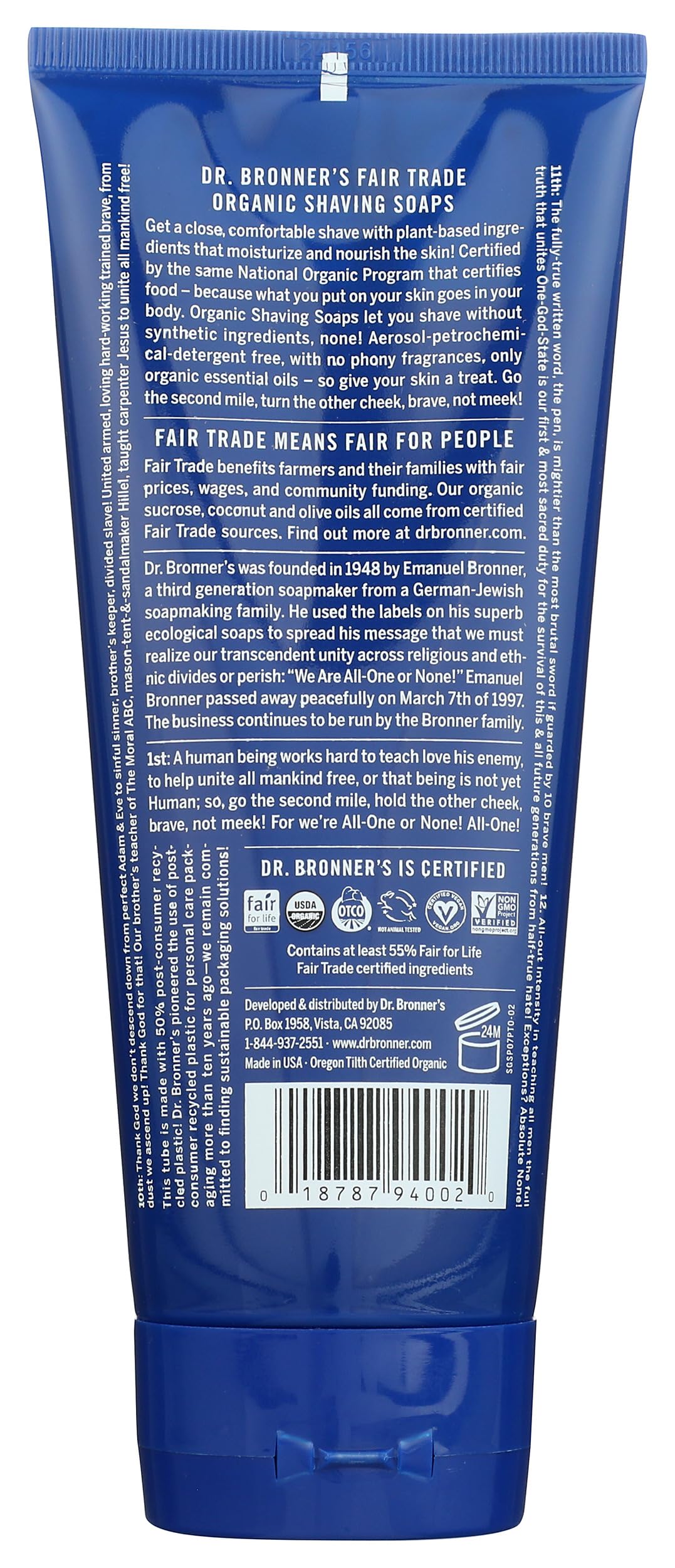 Dr Bronners, Shave Soap Peppermint Organic, 7 Fl Oz