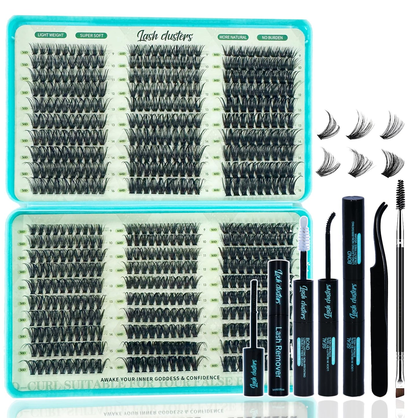 Lash Clusters Kit, 600 Pcs Eyelashes Lash Clusters D Curl 9-16mm