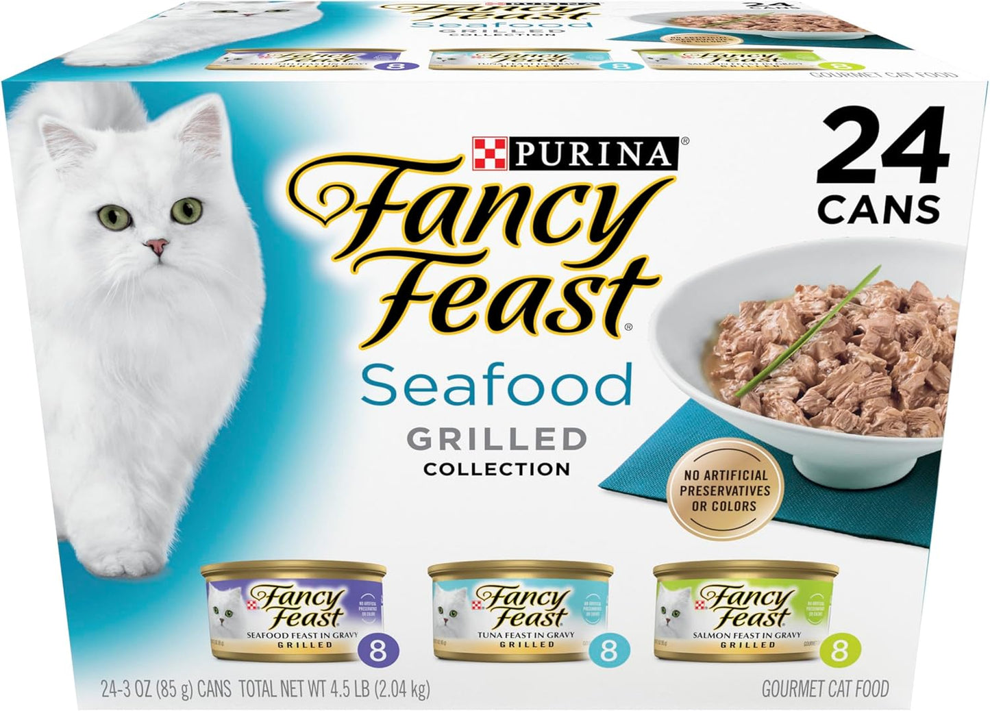 Purina Fancy Feast - Grilled Wet Cat Food Variety Pack | Seafood Collection - 24 x 3 oz. Cans