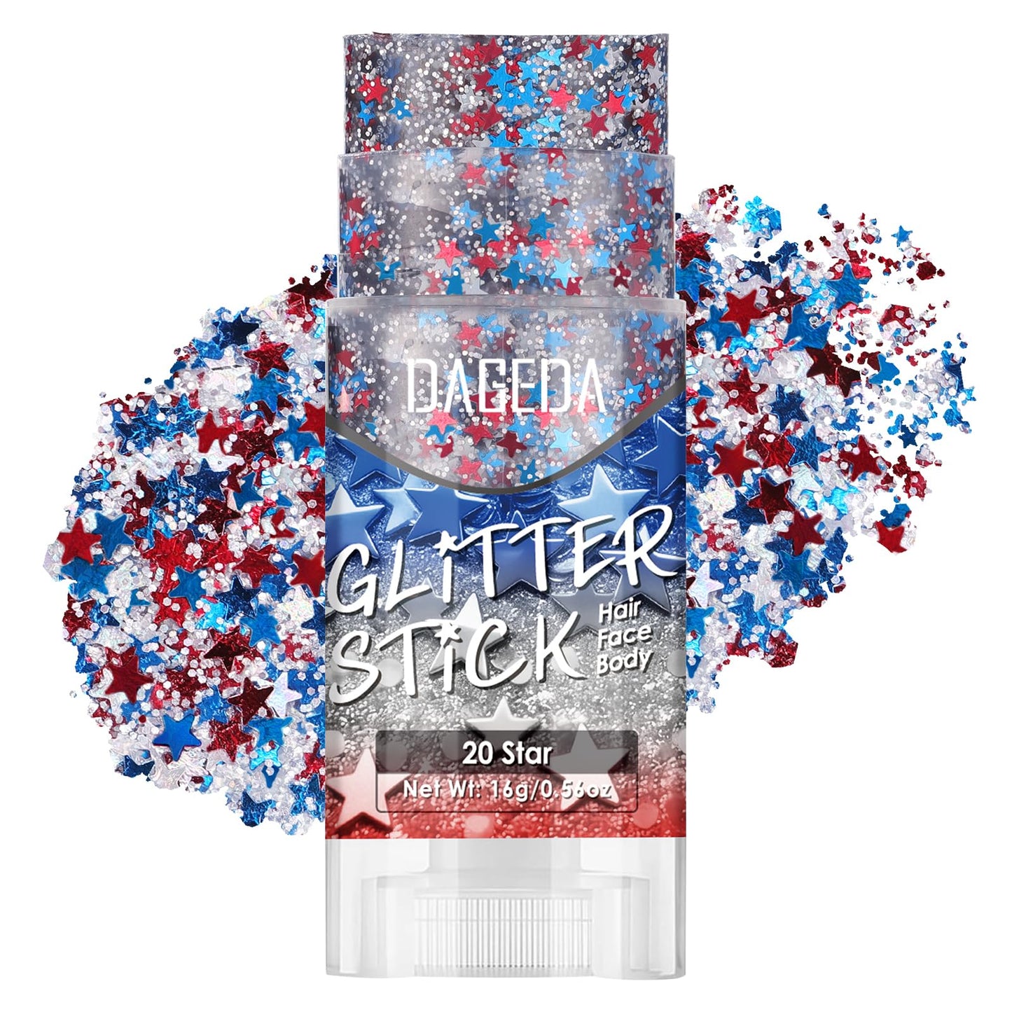 DAGEDA Star Red White Blue Body Glitter Stick,4th of July Face Glitter