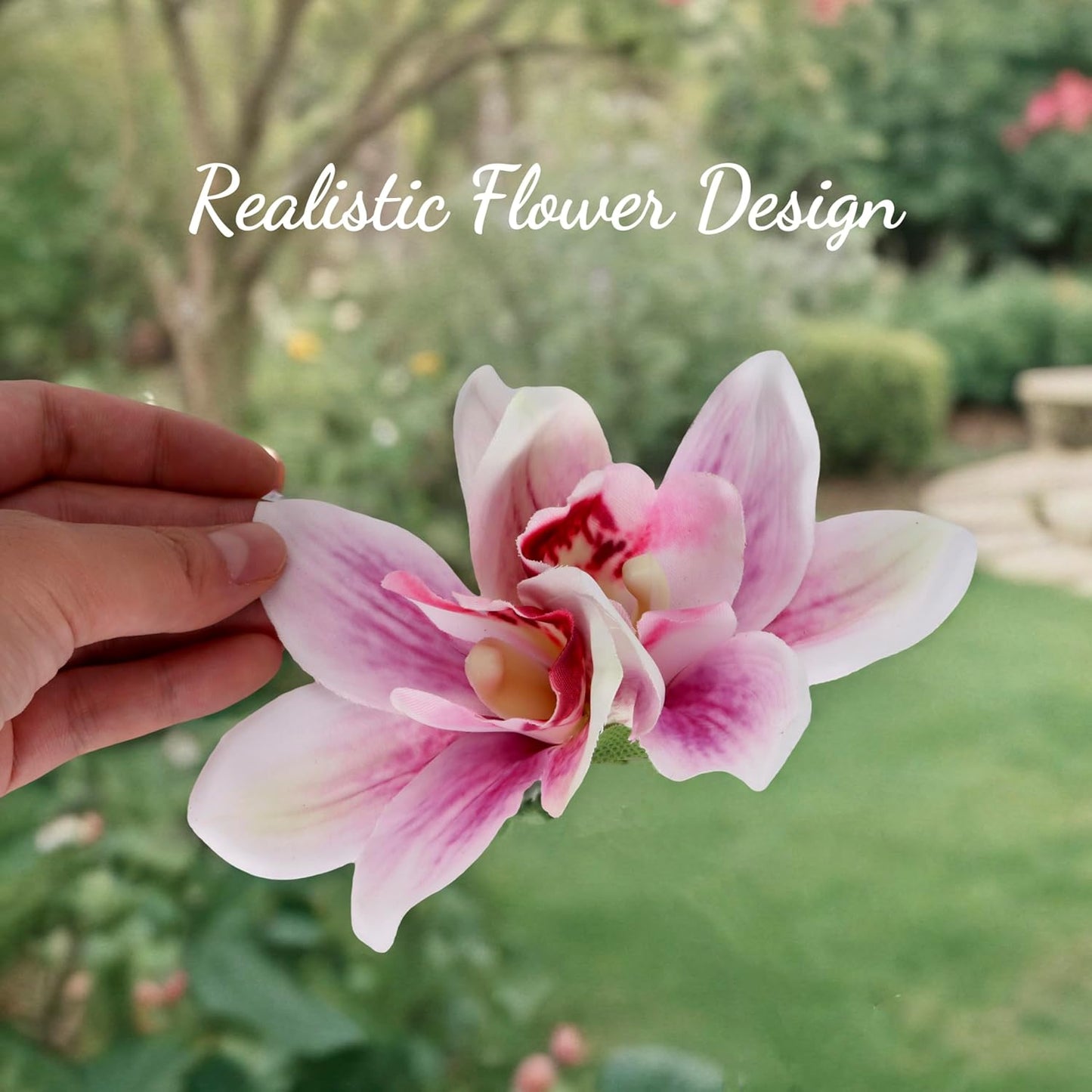 Flower Hair Clips for Women - Pink Orchid Floral Hairpins | Tropical Hawaiian Accessories for Weddings & Beach Vacations