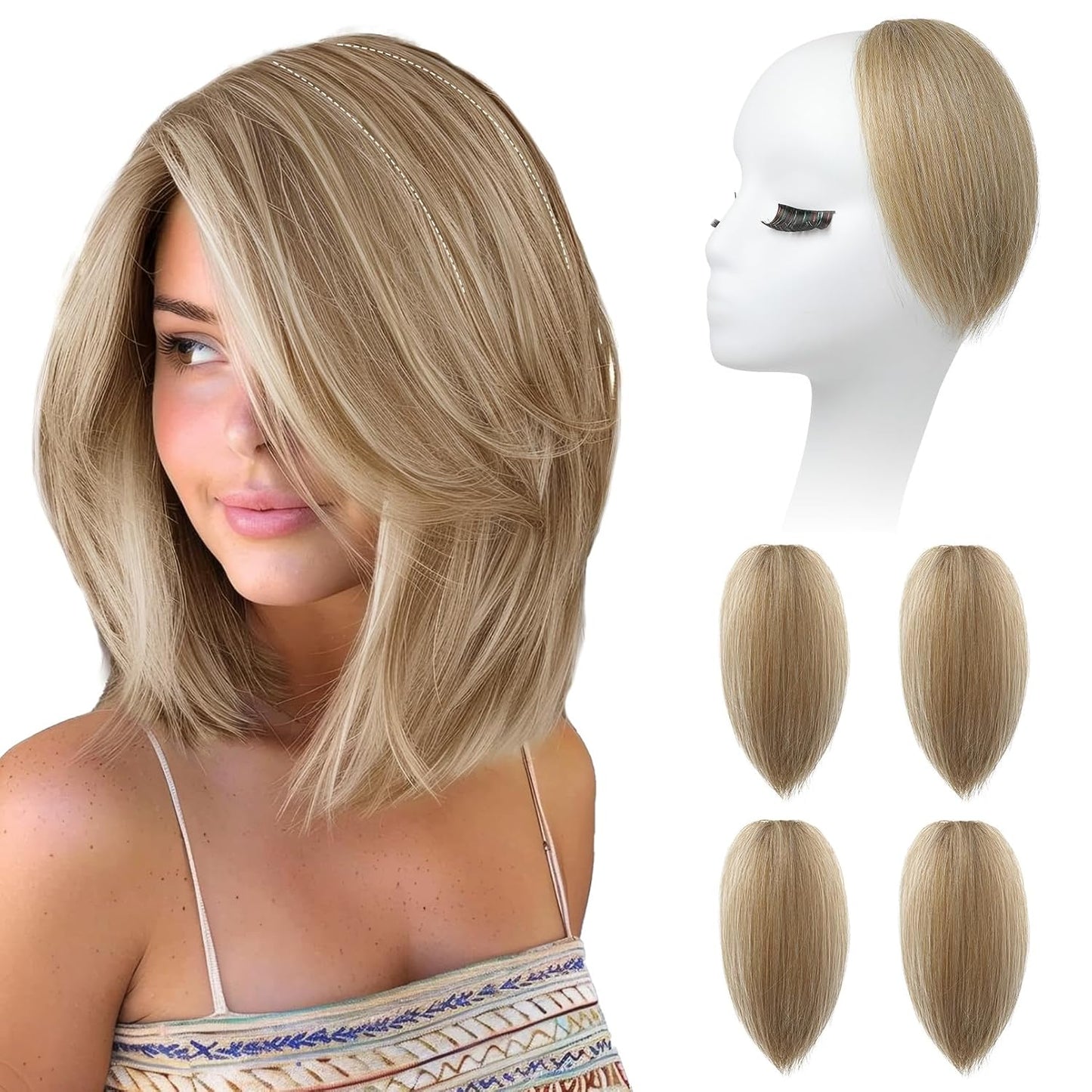 REECHO Clip In Hair Volumizer - Short Thick Hairpieces for Extra Volume | Light Brown with Blonde Highlights, 8 Inch (Pack of 2)