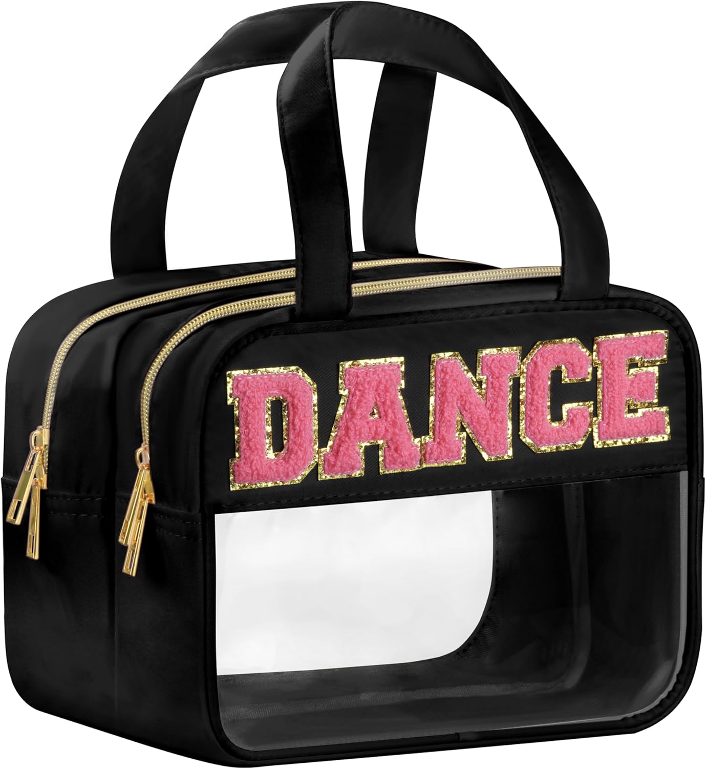 Dance Chenille Letter Bags - Clear Makeup Travel Pouch | Waterproof Nylon & PVC, Large Cosmetic Storage for Women