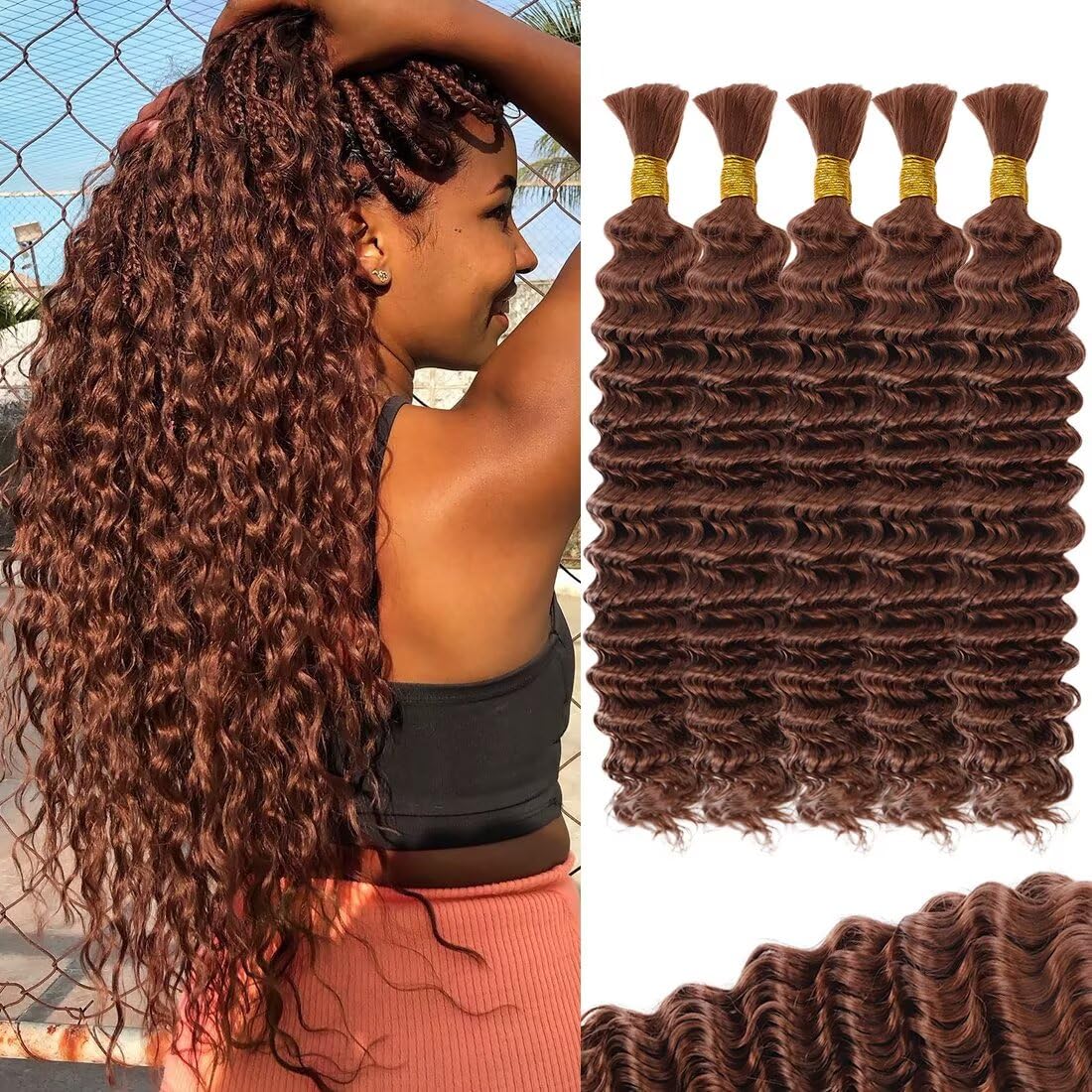 Boho Curly Braiding Hair - 14 Inch 160g Virgin Brazilian Human Hair | Pre-Washed Deep Wave Extensions for Knotless & Bohemian Styles