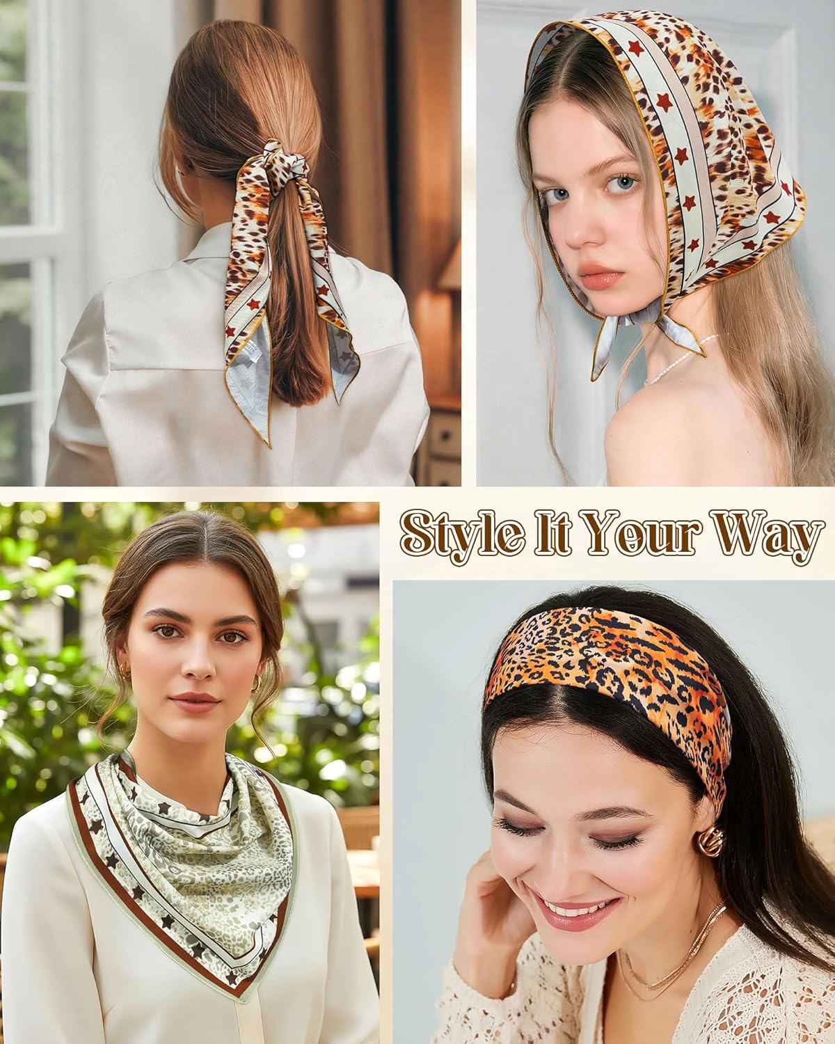 Hair Bandana Headband for Women - Triangle Tie-Back Scarf | 3 Pack Printed Neck Scarves
