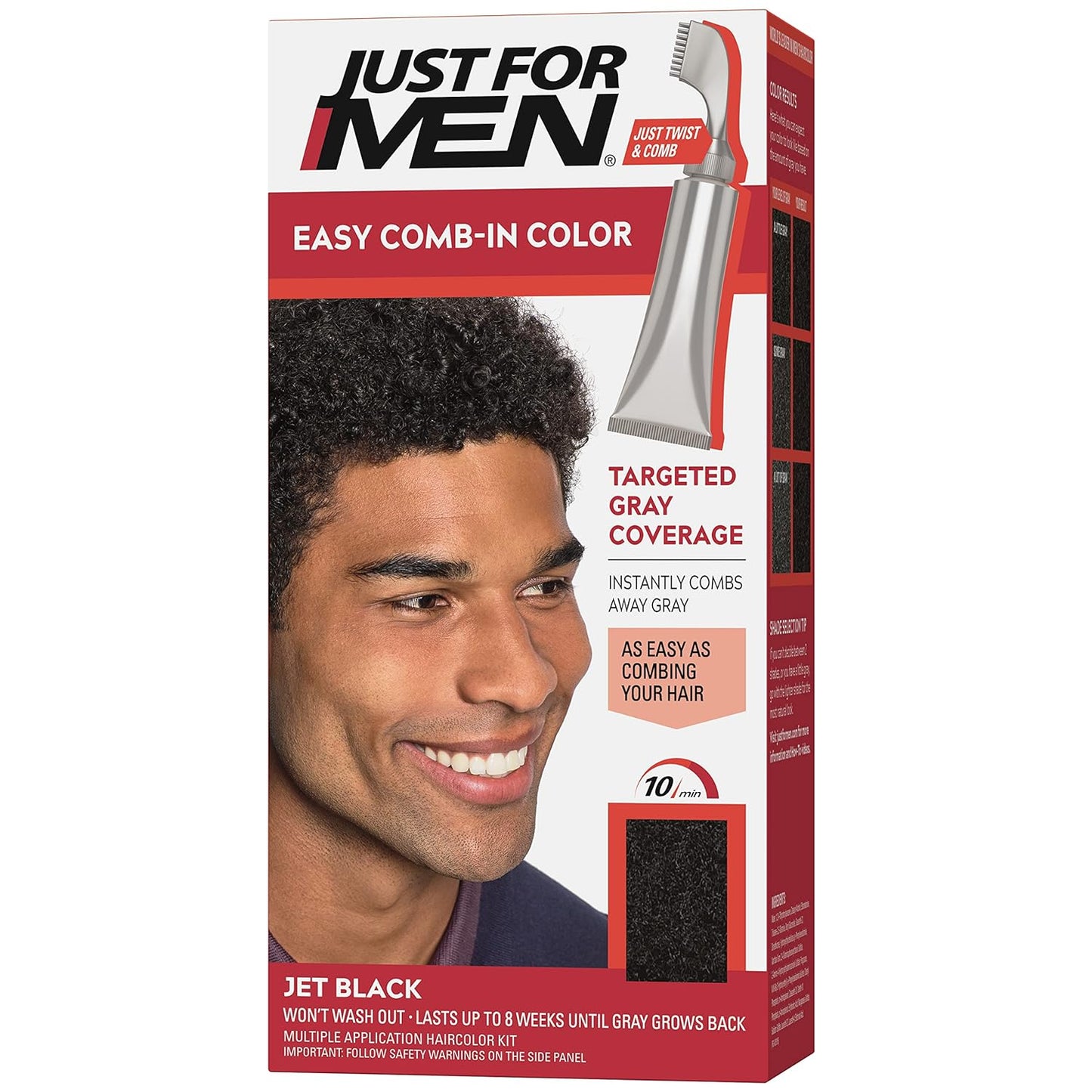 Just For Men Easy Comb-In Color Hair Dye - Darkest Brown, No Mix Applicator, Pack of 3