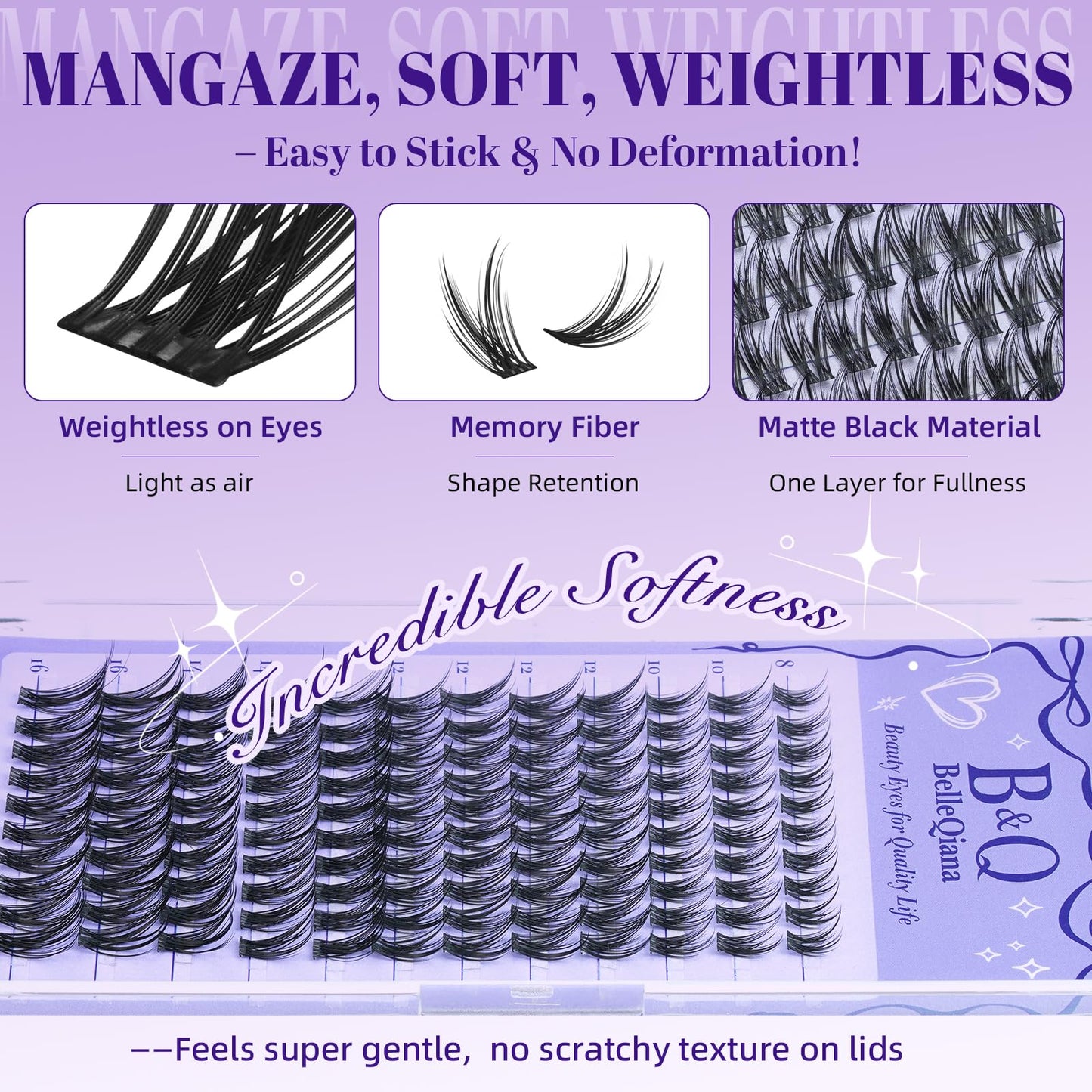 B&Q Manga Lash Clusters with Bottom Lashes 120PCS DIY Cluster Eyelash Extensions Wispy Cat Eye Lash Clusters with Spikes Soft Fairy Lash Cluster for Anime Eye Look（Mangaze 02）