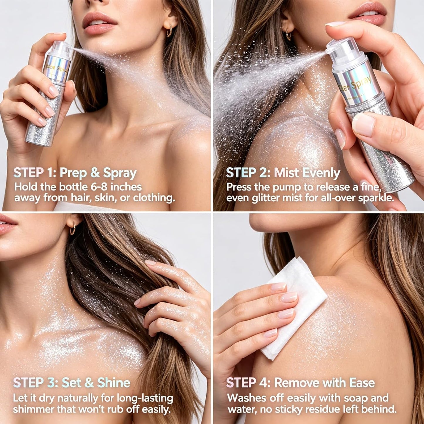 Hair and Body Glitter Spray - Silver Vibrant Glitter Hairspray for Makeup & Nail Art | Ultra-Fine Sparkle for Festivals & Rave Outfits