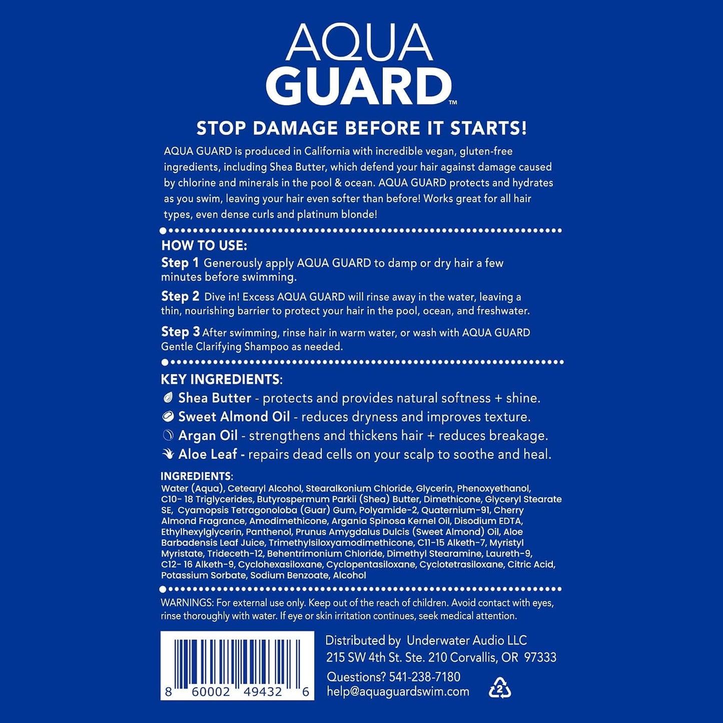 Aqua Guard Pre-Swim Hair Defense - Protect Hair from Chlorine Damage | Softens & Leaves Hair Smelling Great | 5.3 oz (2 Pack)