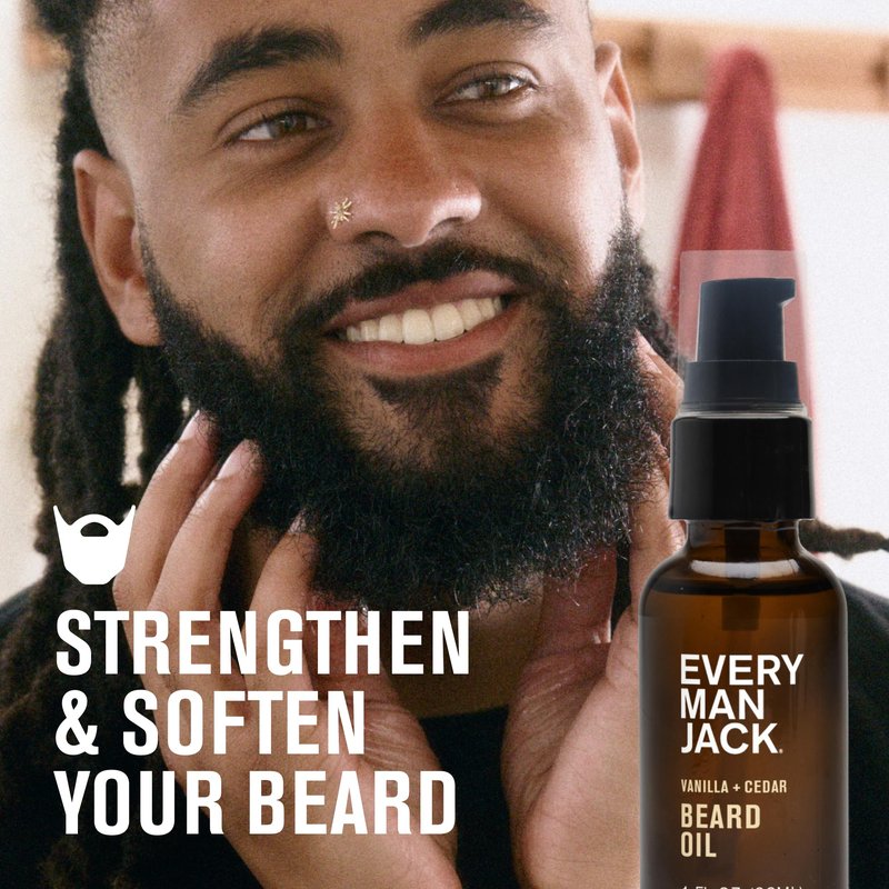 Every Man Jack Mens Beard Oil - Vanilla + Cedar Fragrance - Deeply Moisturizes and Softens Your Beard and Adds a Natural Shine - Naturally Derived with Shea Butter and Argan Oil - 1 fl oz (2 Pack)