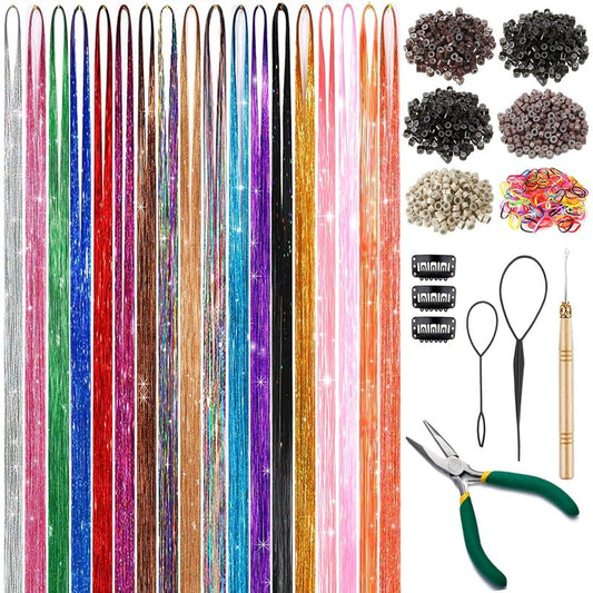 Hair Tinsel Kit - 48 Inch Glitter Tinsel Hair Extensions with 18 Colors | Heat Resistant Accessories for Women, Girls, and Kids