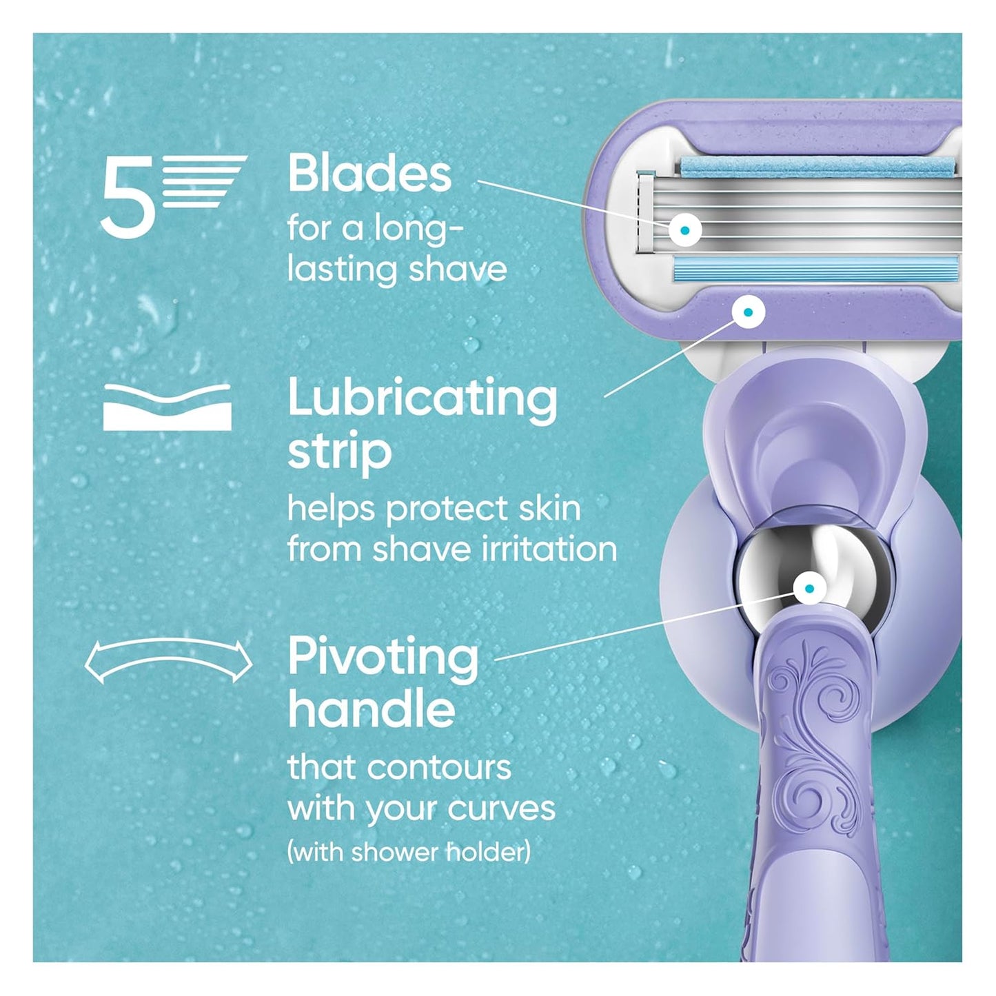 Gillette Venus Women's Razor - Extra Smooth Contour with 5-Blade Refills & Flexiball Handle | 1 Handle + 4 Refills