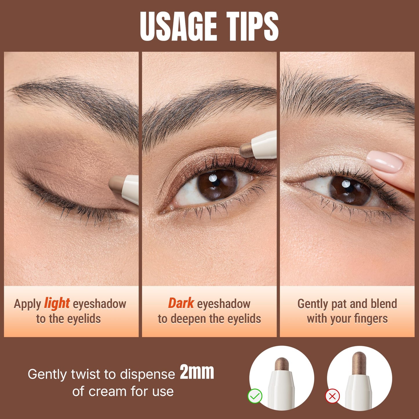 Exmiloo Cream Eyeshadow Stick Set, 3 Neutral Matte & Shimmer Waterproof