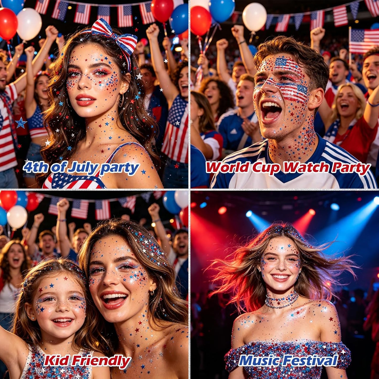 Patriotic 4th of July Glitter Stick - Sparkling Red, White & Blue Face & Body Glitter for Independence Day Celebrations | Perfect for Women & Kids