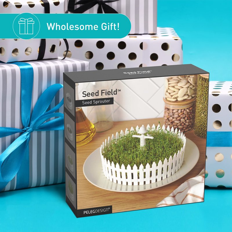 PELEG DESIGN Seed Field Seed Starter for Kitchen Use, Indoor Seedling Tray w/Fence and a Scarecrow, Fits Any Plate, Ideal for Any Sprouting Seeds