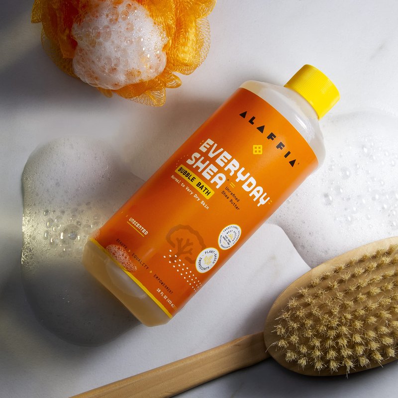 Alaffia Everyday Shea Bubble Bath, Soothing Support for Deep Relaxation and Soft Moisturized Skin, Made with Fair Trade Shea Butter, Cruelty Free, No Parabens, Vegan, Unscented, 2 Pack - 16 Fl Oz Ea