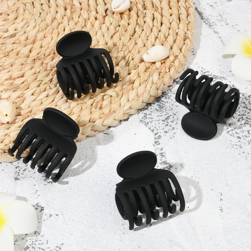 Small Claw Hair Clips for Thin Short Hair - 4 Pack Matte Non-Slip | Black 1.6" Double Row Teeth