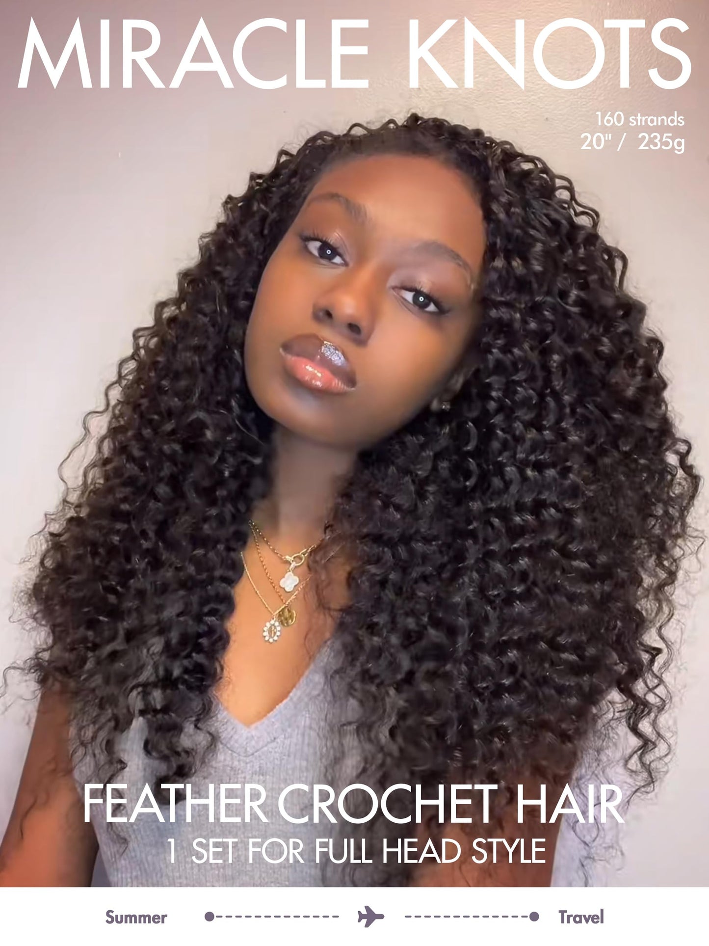 LUVME Deep Wave Miracle Knots Crochet Human Hair, 18 Inch 215g About 200 Strands, Pre-Separated Feather Crochet Hair for Black Women, Natural Black, Full Volume Protective Style