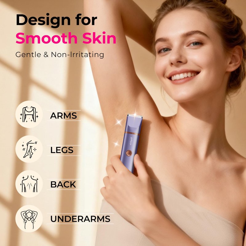 Bikini Trimmer for Women with Dual Head - IPX7 Waterproof & Painless Eletctric Razors for Public Hair - Eletric Shaver for Underarm Leg Body (Purple-Gold)