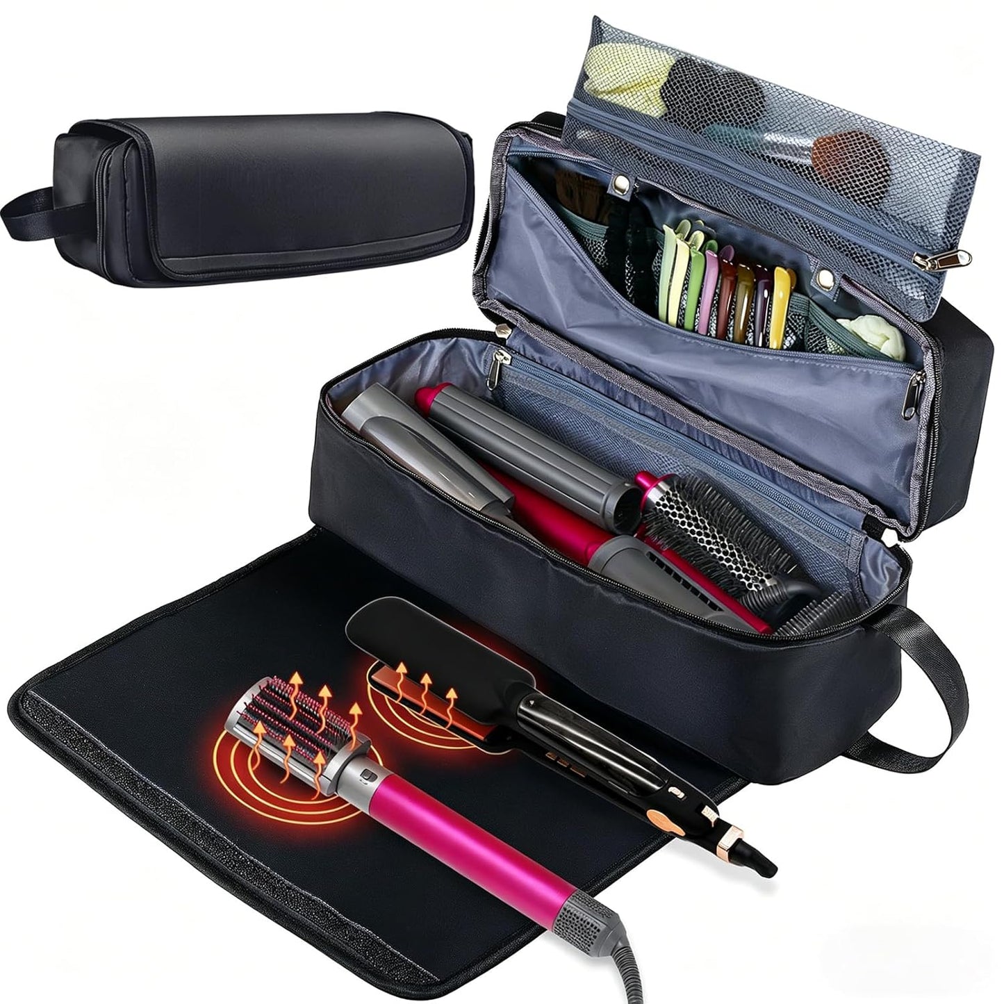 Hair Tools Travel Bag - Heat Resistant Mat & Storage Case for Hair Dryer, Flat Iron, Curling Iron | Essential Haircare Accessories for Women