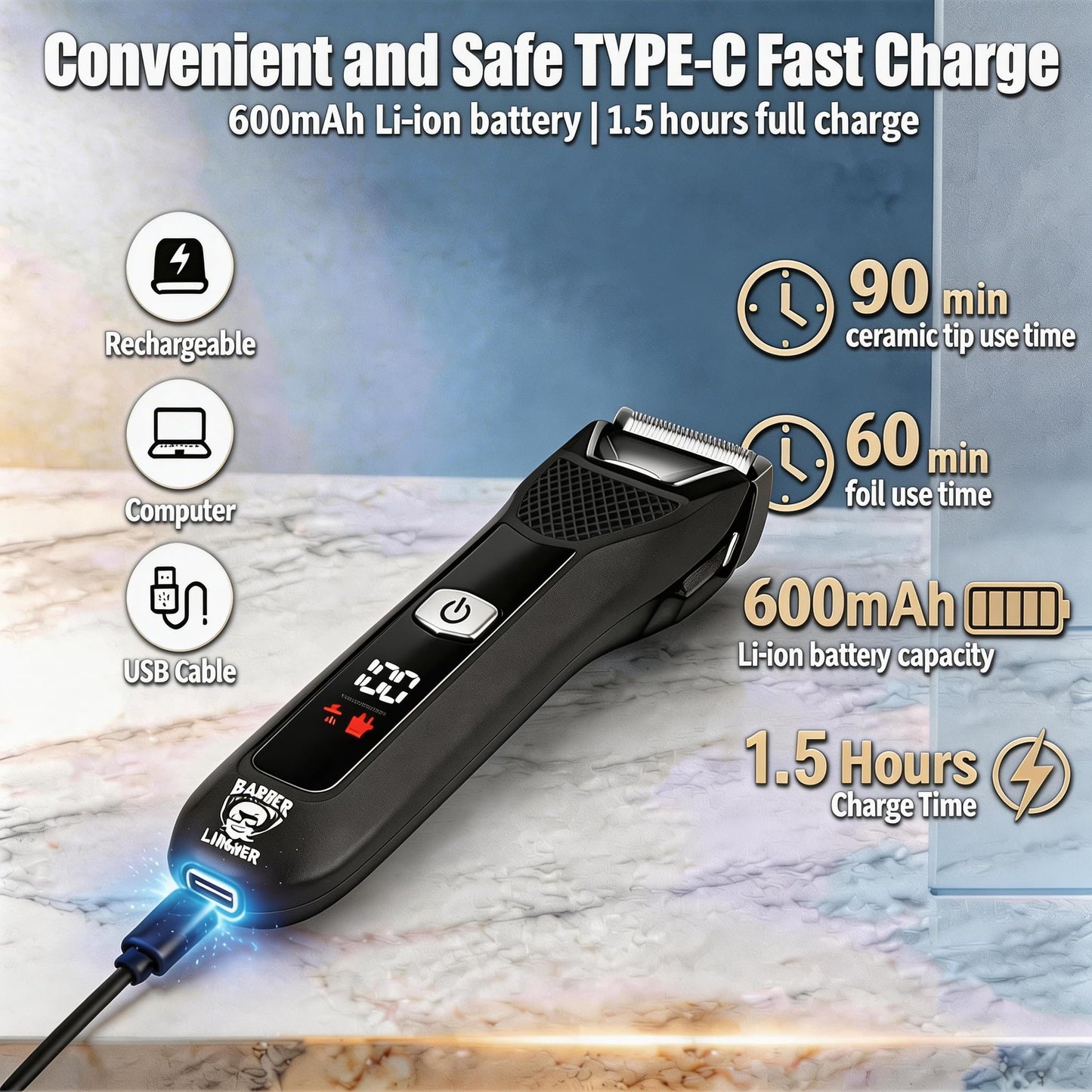 Body Hair Trimmer for Men, 2-in-1 Pubic Hair Ball Trimmer Hair Groomer Hair Shaver with Dual-Head, Ceramic Blade Electric Razor Body Shavers,No-Nick Shaving,IPX7 Waterproof & LED Light