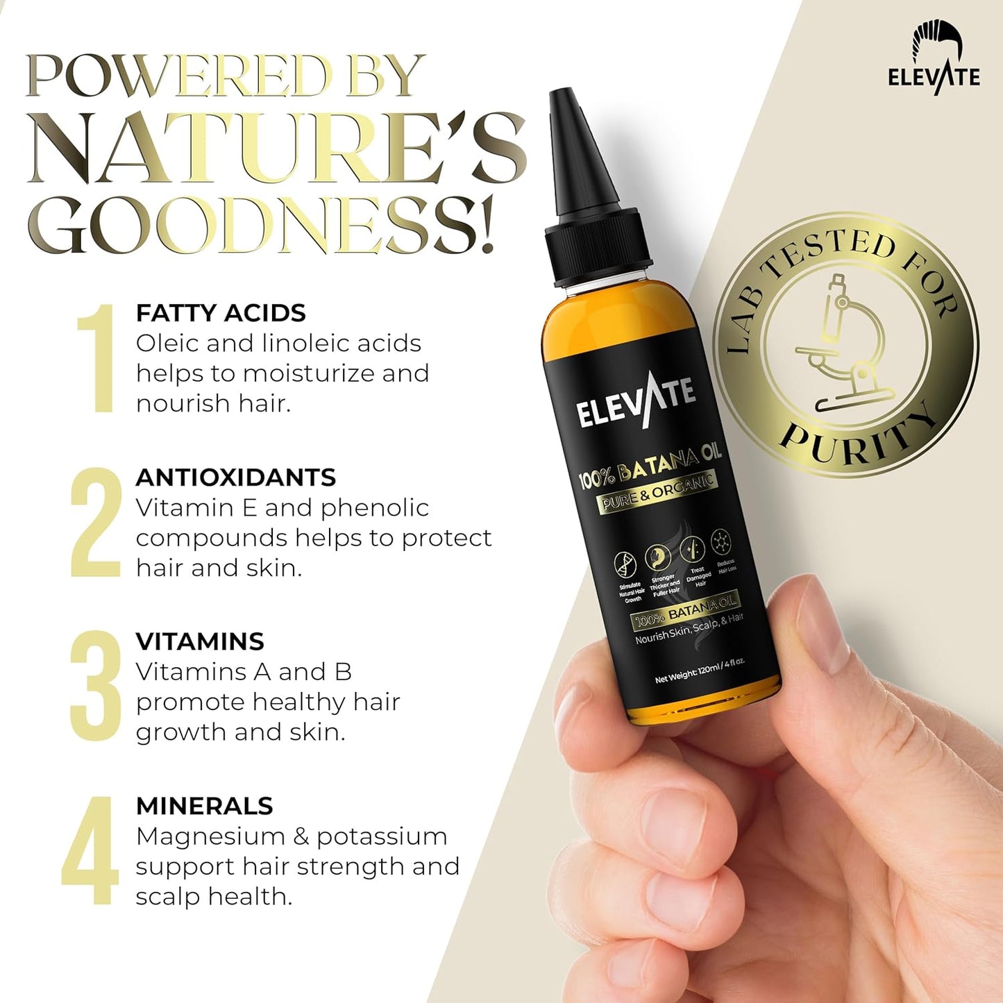 Elevate Batana Oil for Hair Growth - 100% Pure Organic Serum for Thickness & Scalp Care | 4 Fl Oz