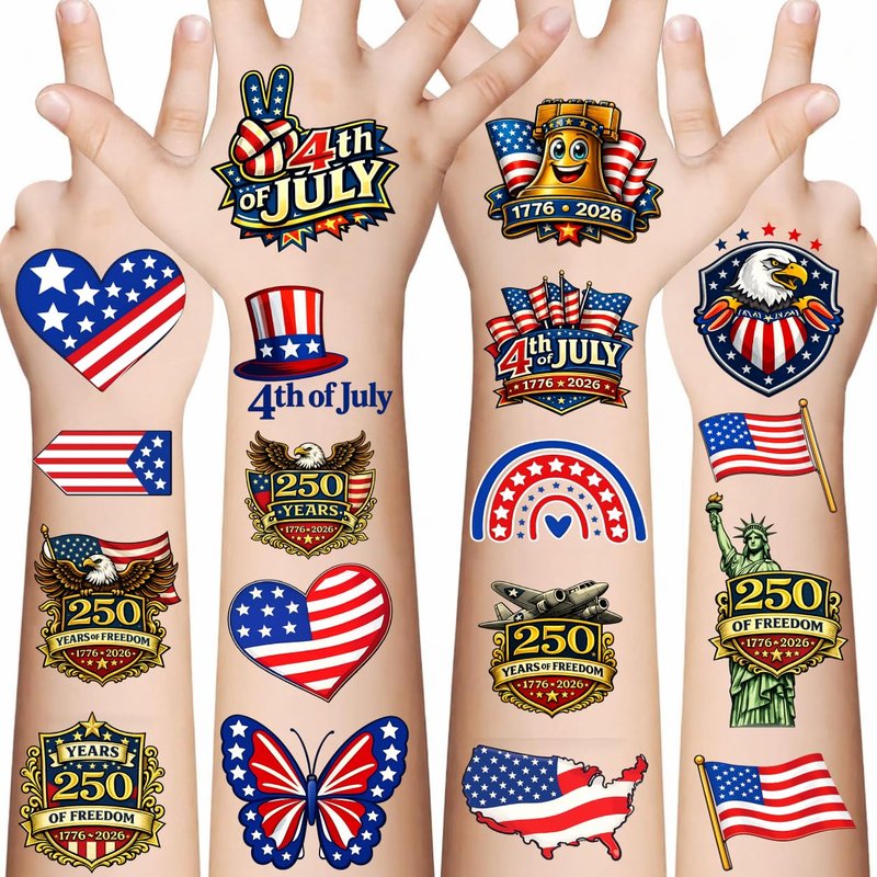 250th Anniversary Temporary Tattoos - Patriotic USA 1776–2026 | 60PCS Independence Day Party Favors for Adults & Teens