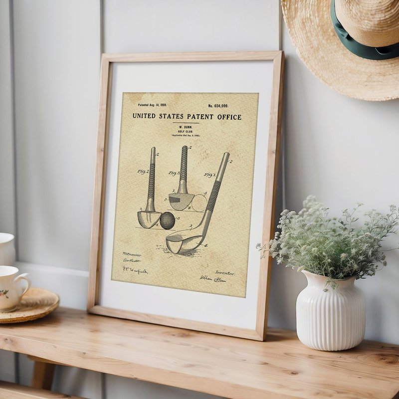 DREAM BIG PRINTABLES Golf Club Patent Print Wall Art - Unframed - 8x10 | Timeless Style Wall Decor for Golf Enthusiasts | Farmhouse, Living Room, Modern Home Decor