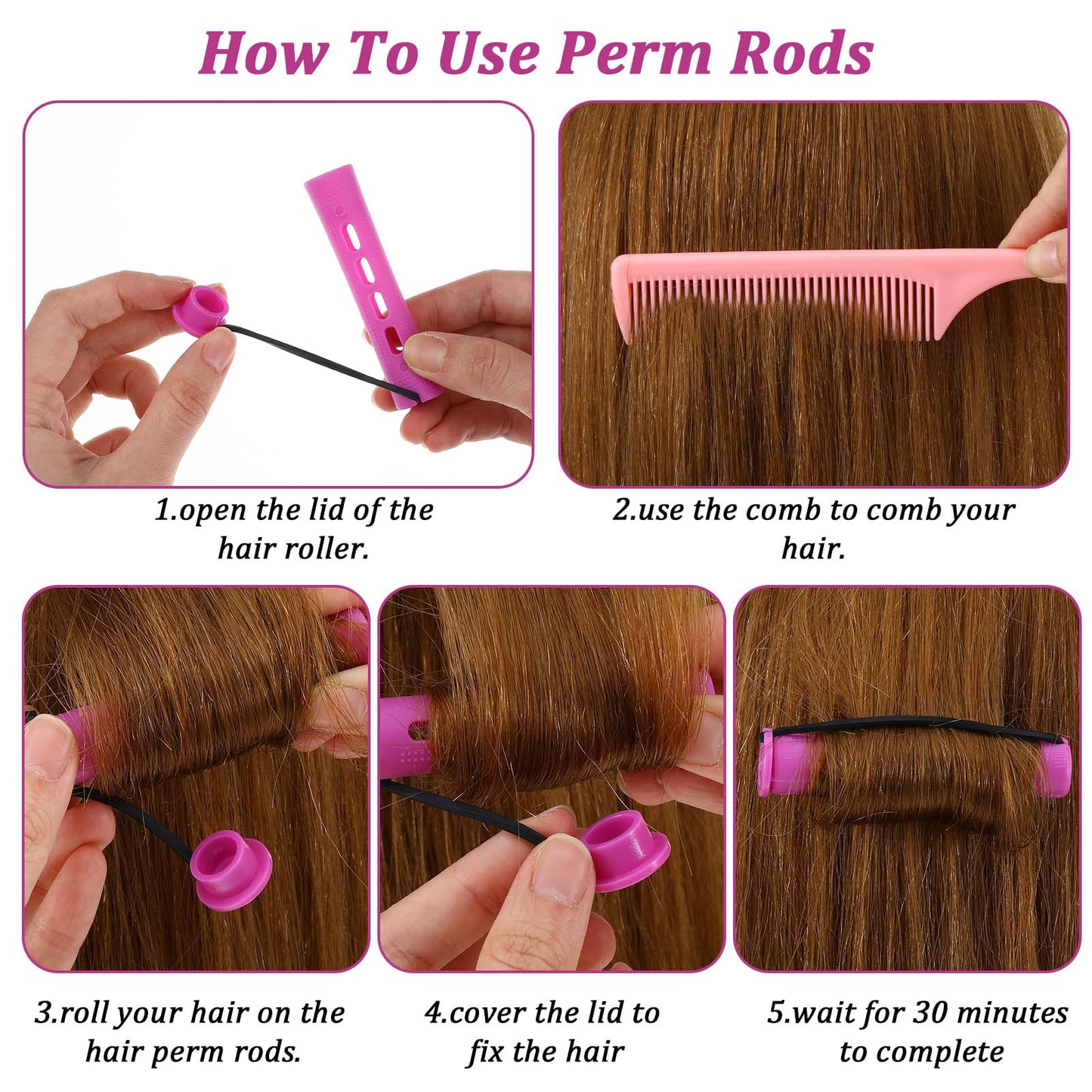 40Pcs Perm Rods, Women's Perm Rod Set For Long & Natural Hair, Plastic Cold Wave Rods Hair Rollers Curling Rod for Women DIY Hairdressing Tools