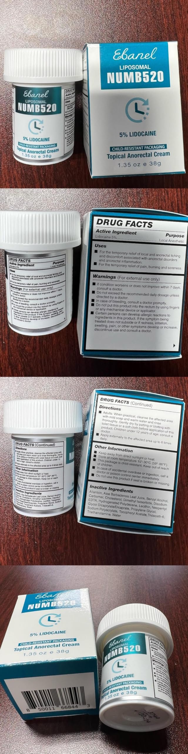 Ebanel 5% Lidocaine Numbing Cream, 5-Pack Pain Relief Burn Itch Numb Cream, Maximum Strength Topical Anesthetic with Allantoin, Vitamin E for Local and Anorectal Uses, Hemorrhoid Treatment