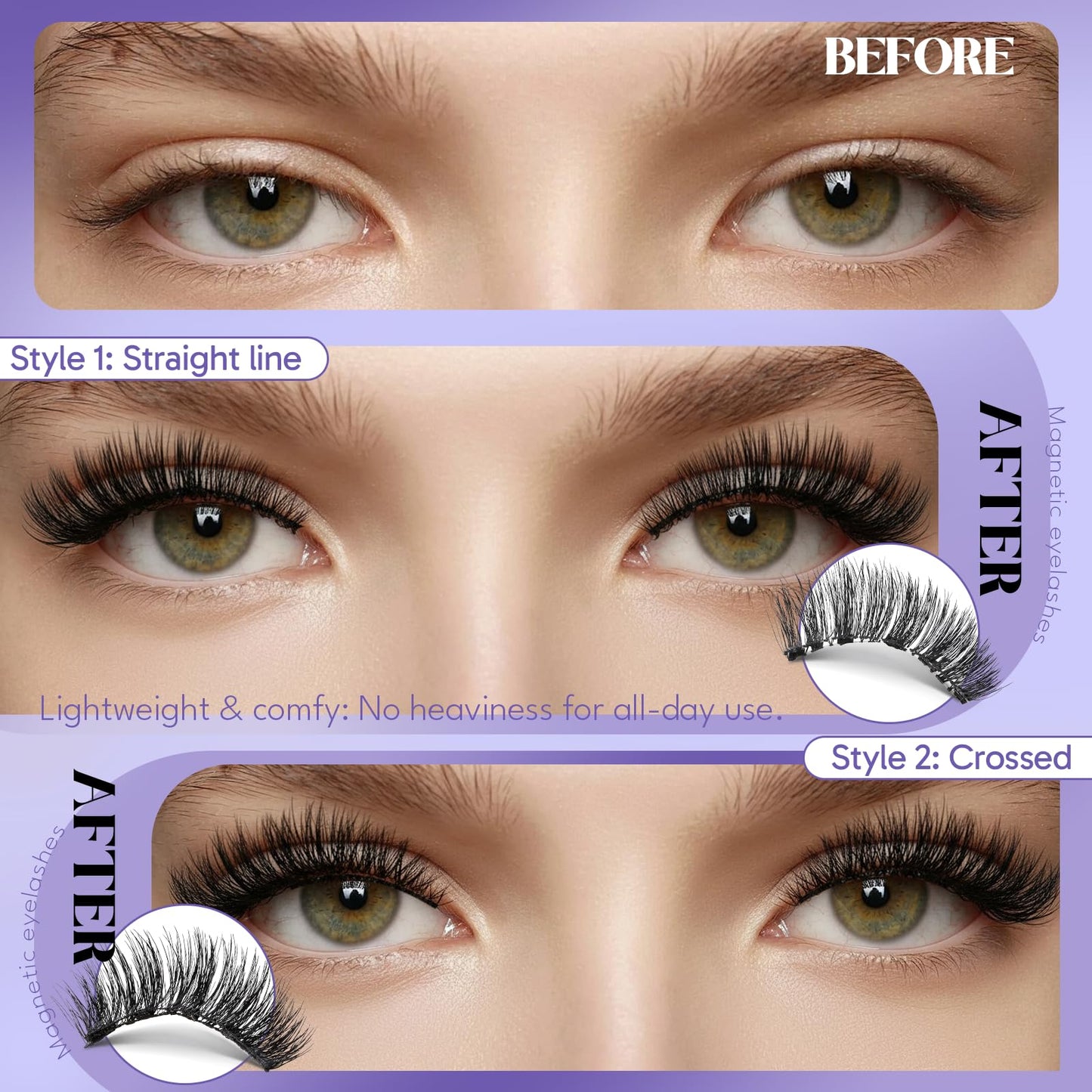 Magnetic Eyelashes with Applicator, Natural Wispy Magnetic Lashes 4 Pairs, No Glue Reusable Lash Kit for Beginners, Lightweight & Secure Hold, Black