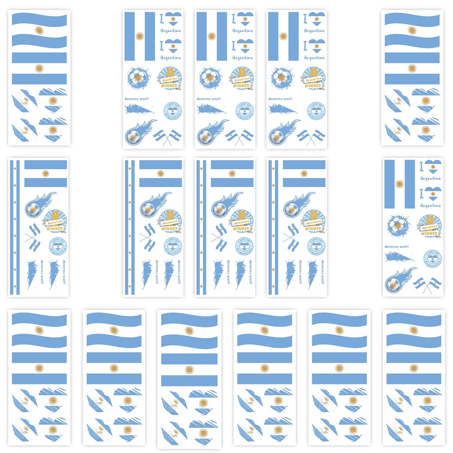 2026 World Cupfor Temporary Tattoos & St Patrick's Day Tattoos, 16PCS 12CM×6CM National Flag Stickers for Fans (Argentina)