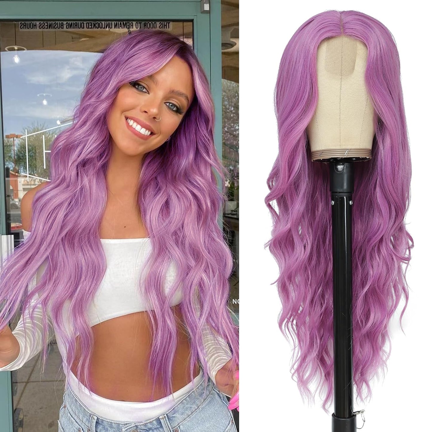 NAYOO Brown Wigs for Women - Long Curly Wavy Hair | Heat Resistant Synthetic Fiber, 24 Inches