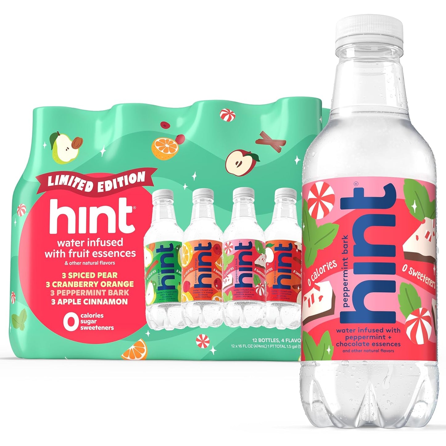 Hint Infused Bottled Water Variety Pack - Sugar-Free, Zero Calorie Natural Flavors | 16 Fl Oz (Pack of 12)