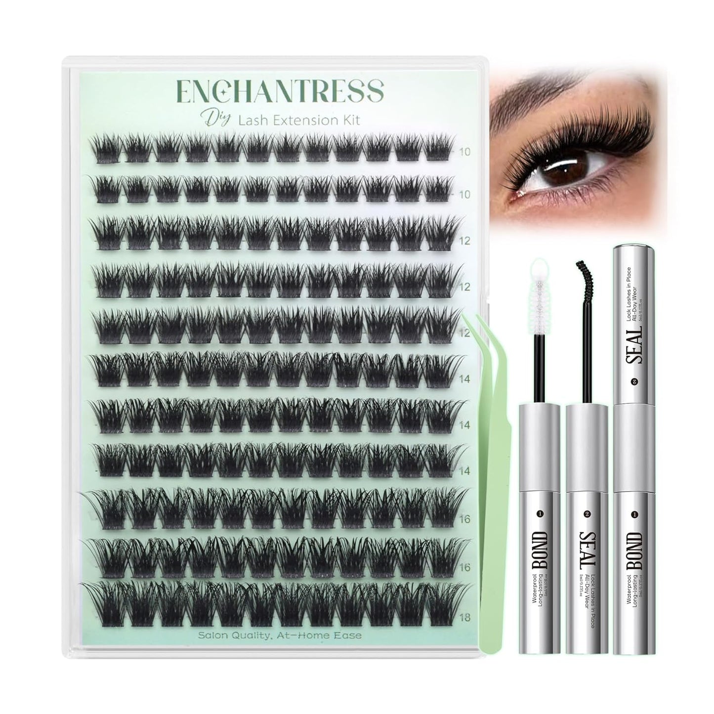 Eyelash Clusters Kit - D Curl Volume Extensions with Waterproof Bond | Fluffy Lashes 10-18mm