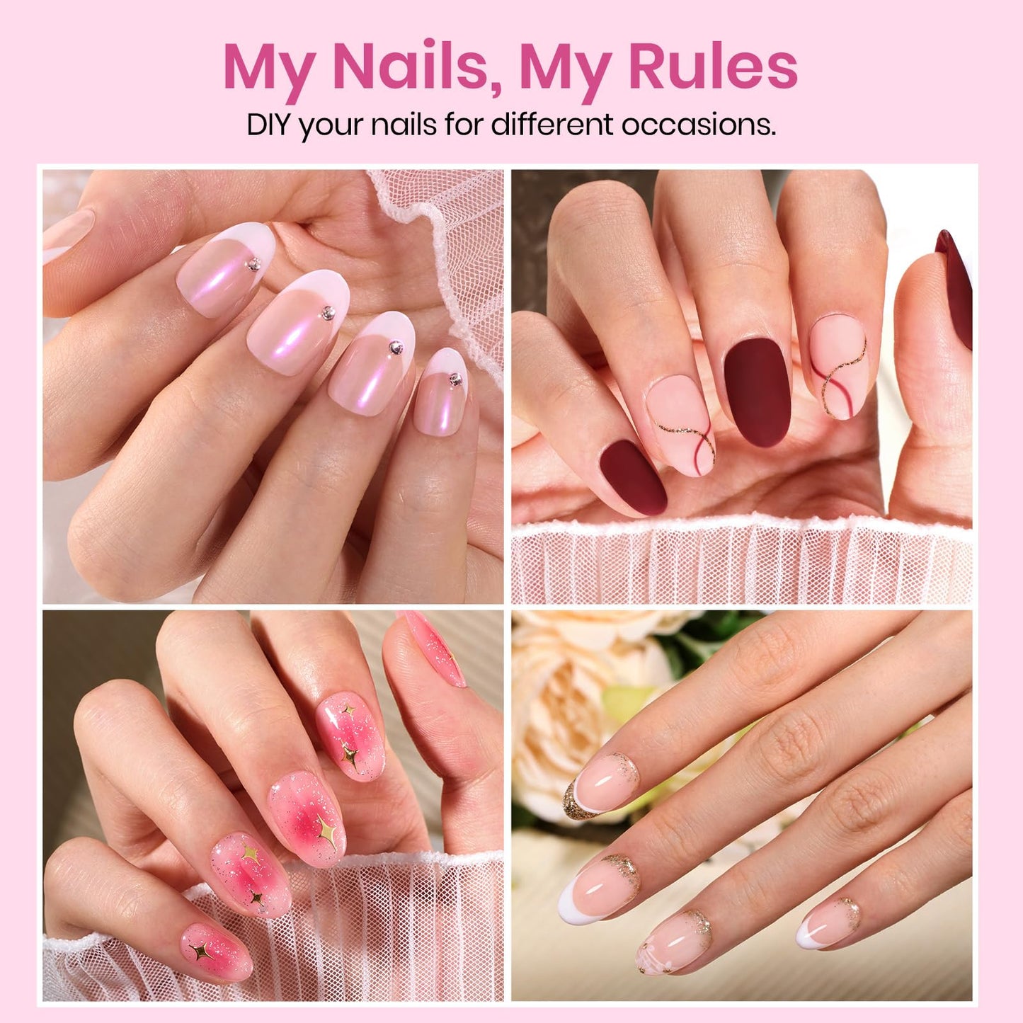 Beetles Gel Nail Tips Etch-X- Oval Short, 384pcs 12 Sizes, Pre-Etched Half Matte Full Cover Soft Gel Nail Tips, Press on False Nail Extension Acrylic Fake Nails, Easy DIY Salon Art
