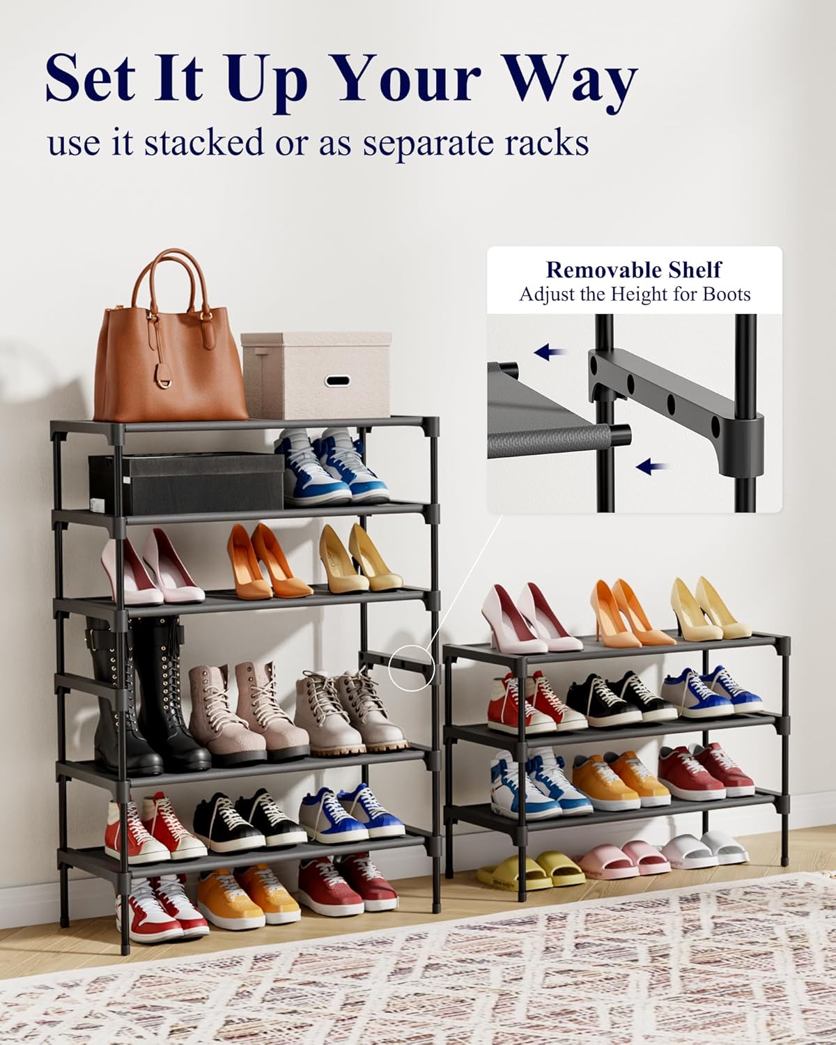 Kitsure Shoe Rack | Non-Woven 3-Tier Shoe Organizer for Closet & Entryway - 27.5" Wide, Black