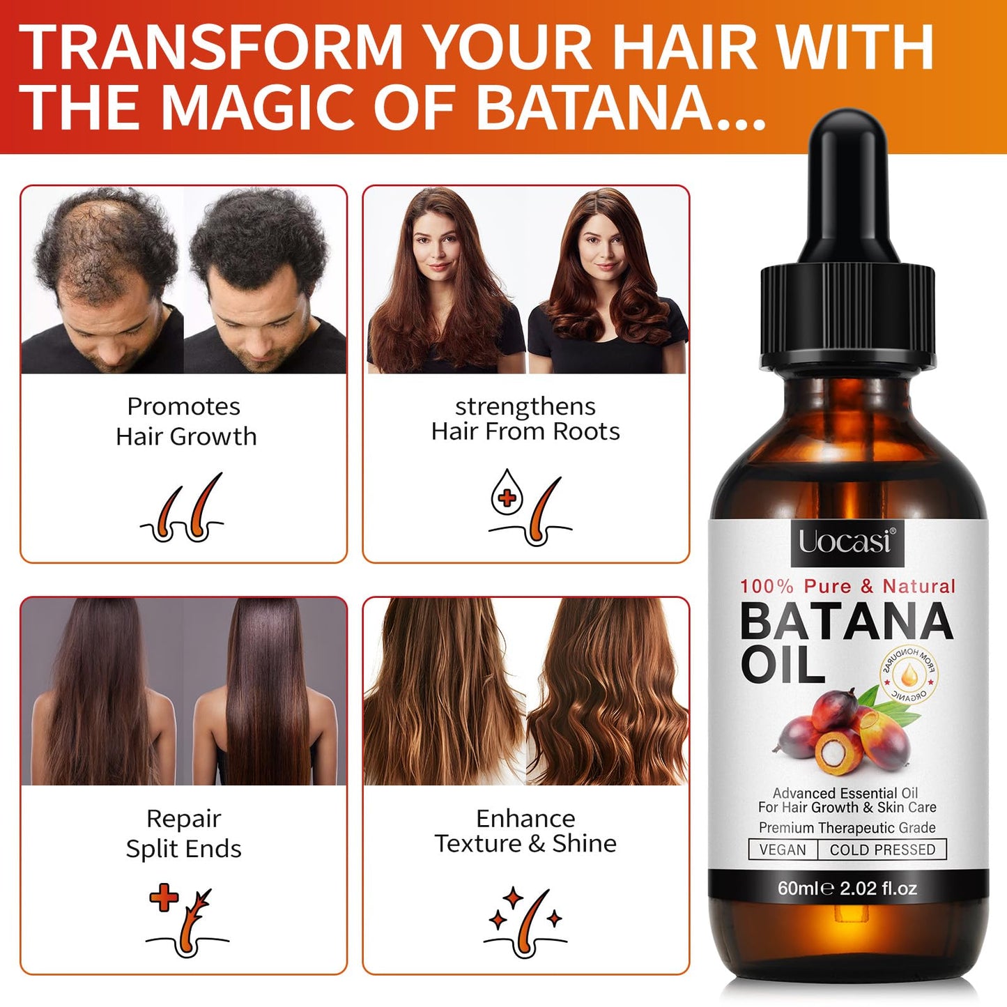 Uocasi Pure Batana Oil for Hair Growth 2-Pack, Unrefined Raw Oil to Thicken Hair, Prevent Hair Loss & Dryness – Natural Hair Strengthening Treatment, 4.04 Oz